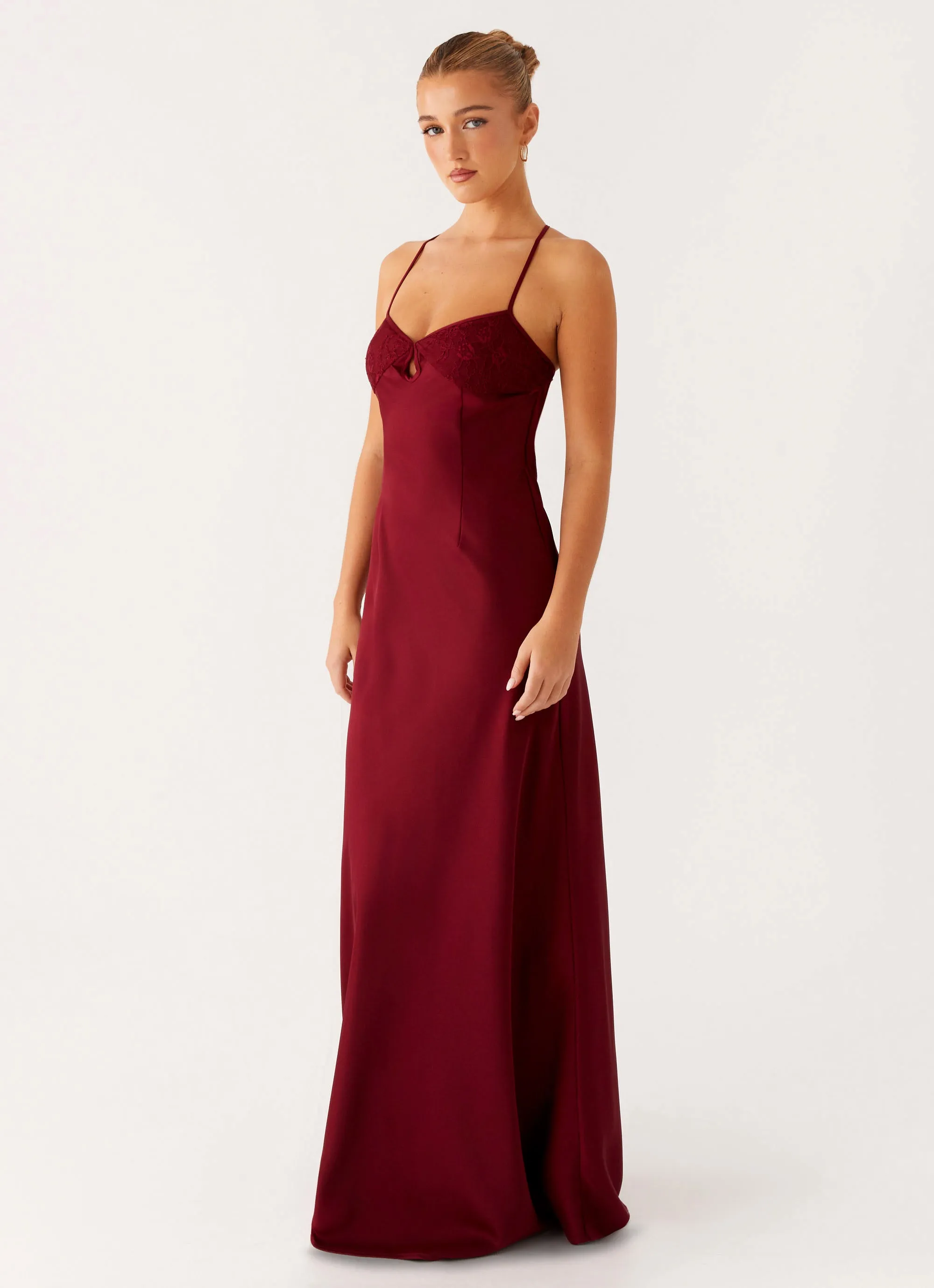 Joanie Maxi Dress - Maroon colorfast Glossy Detail