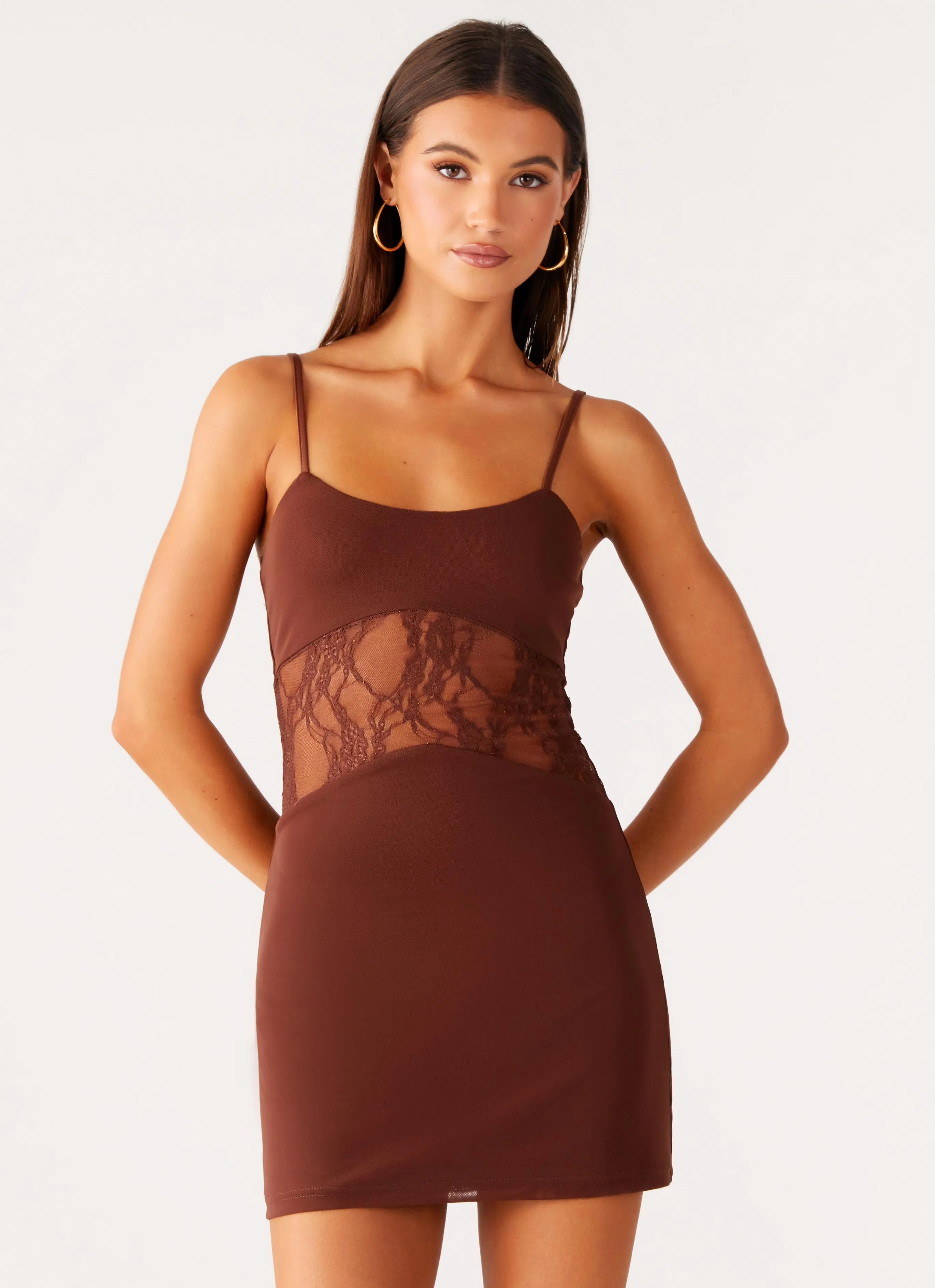 Contemporary Brand Twist Knot Details Jordanna Lace Mini Dress - Chocolate