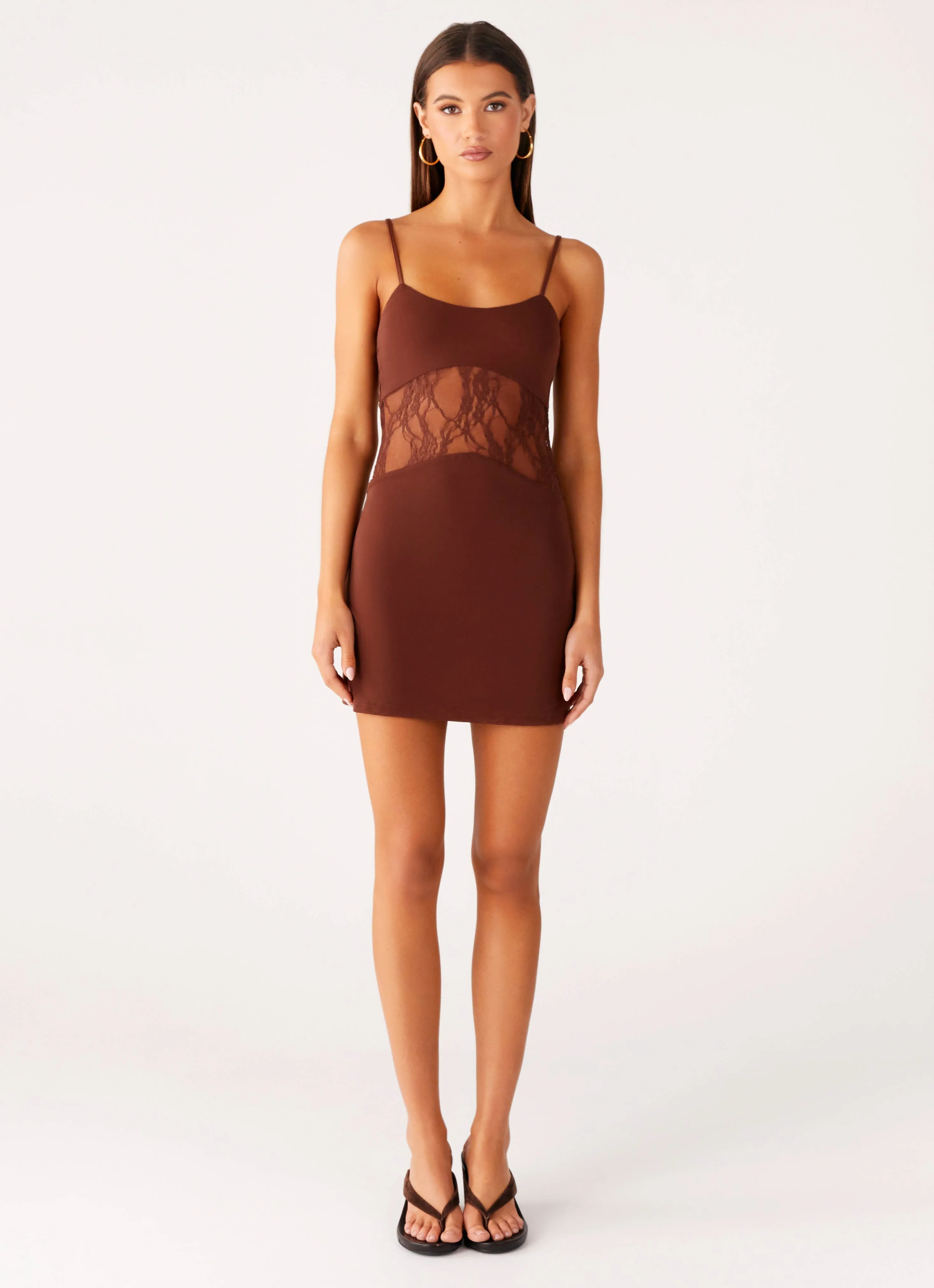 Stretchy Jordanna Lace Mini Dress - Chocolate