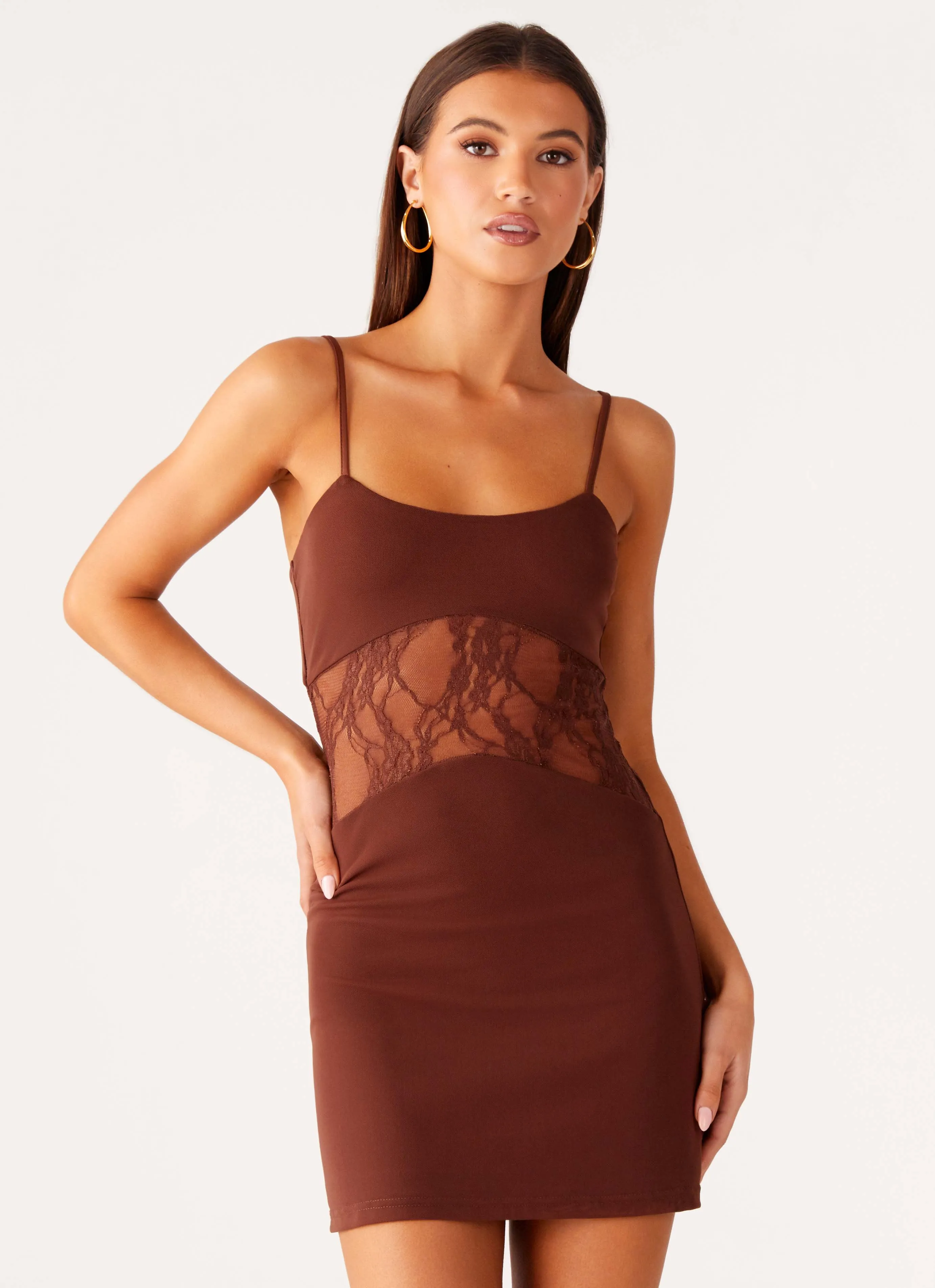 Soft Material PlushLining Jordanna Lace Mini Dress - Chocolate
