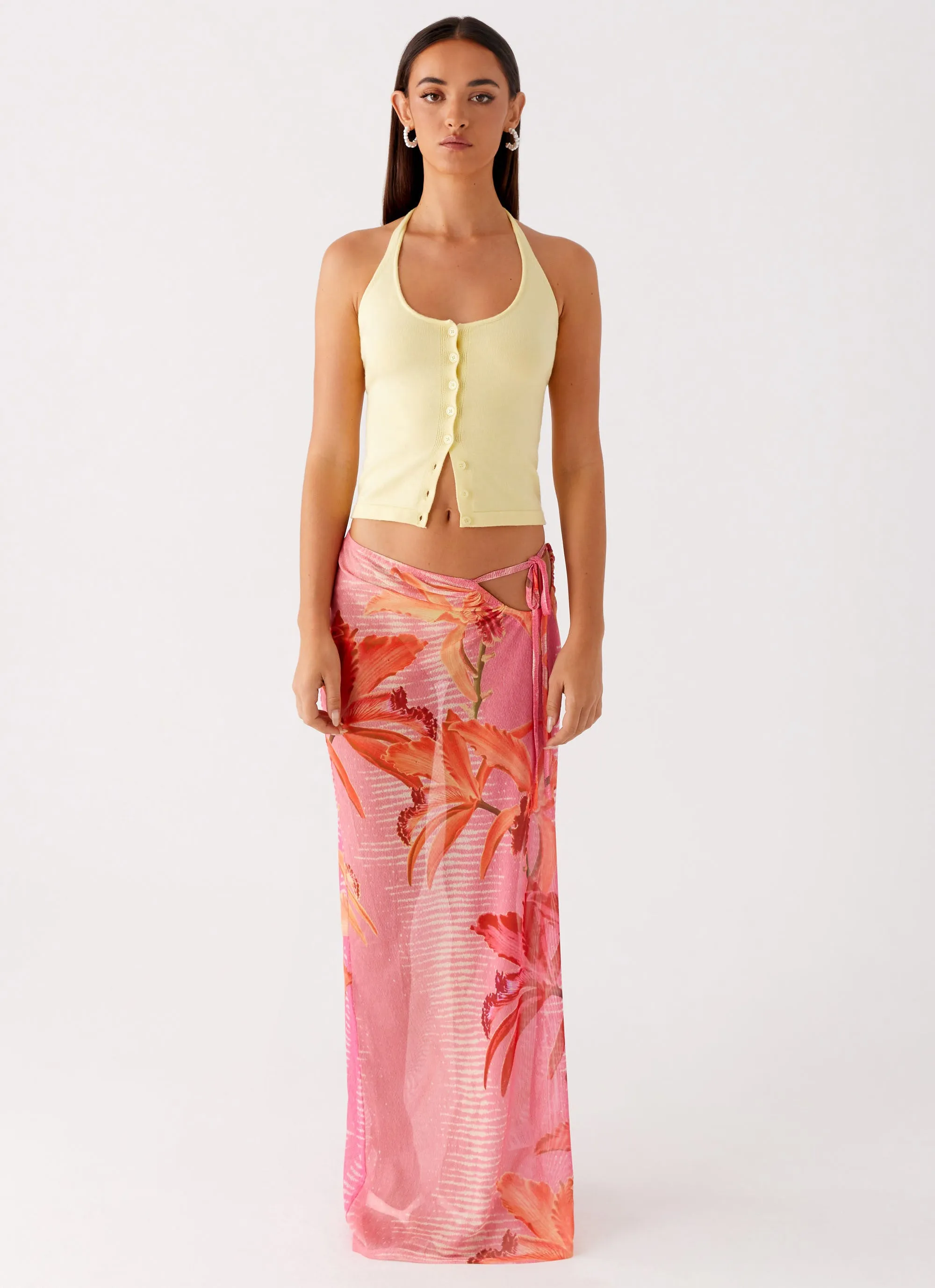Jovani Maxi Skirt - Tropical Pink Print Casual Moments
