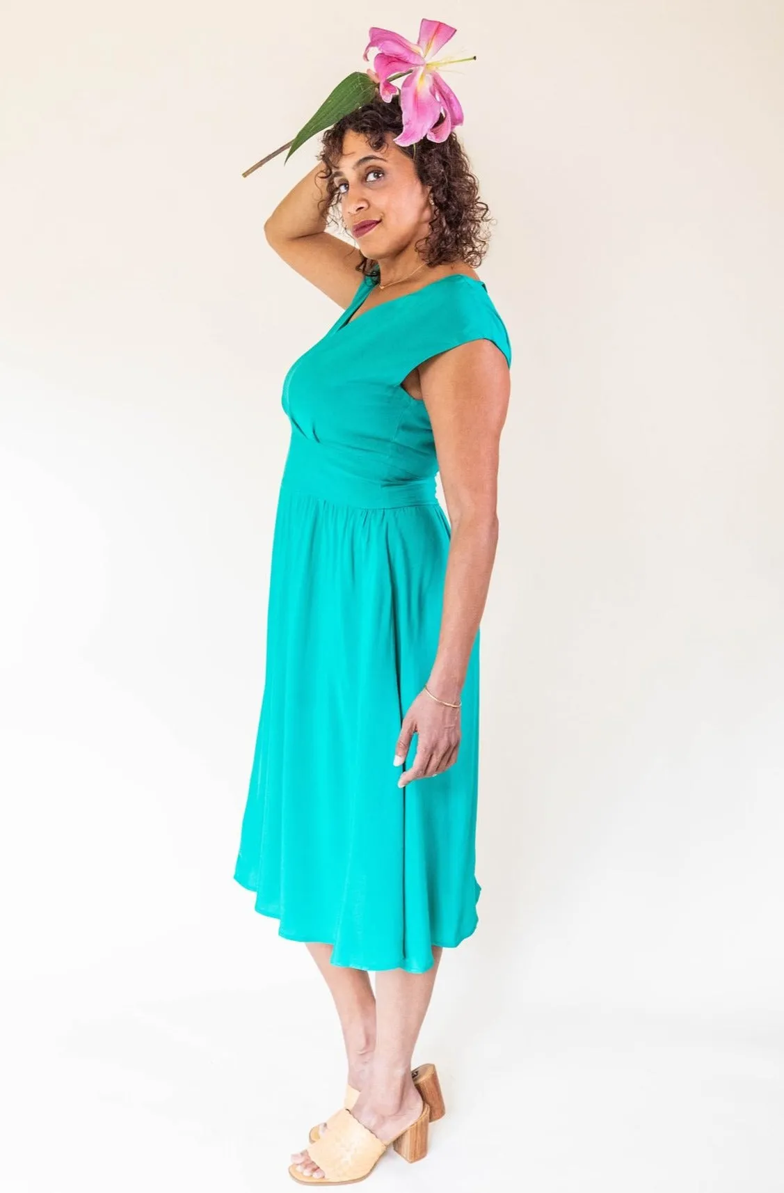 Joy dress in Teal Challis Visual Balance Resort Vibes