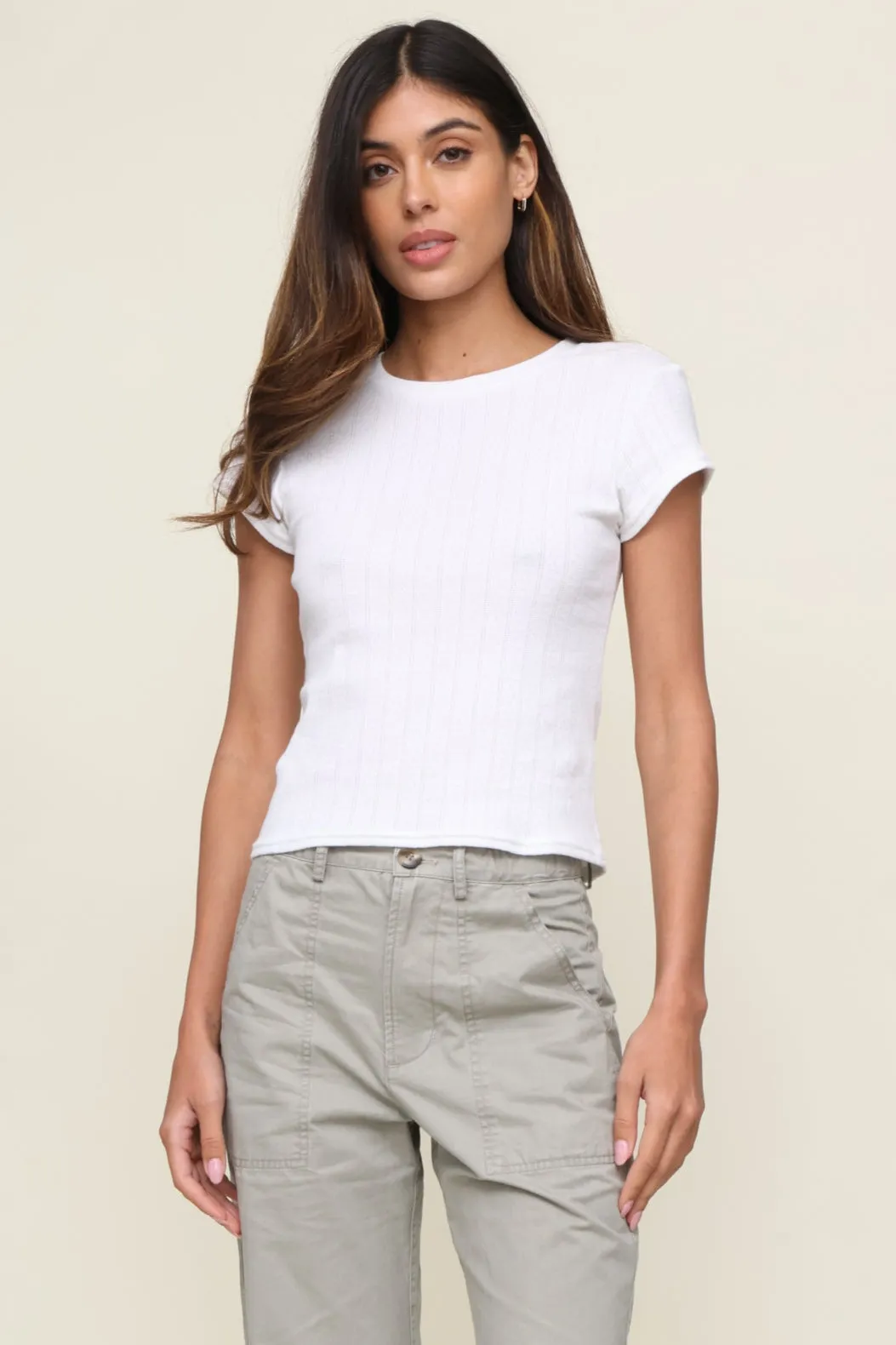 Jude Stripe Pointelle Baby Tee Tapered Cut All Purpose Casual Cut