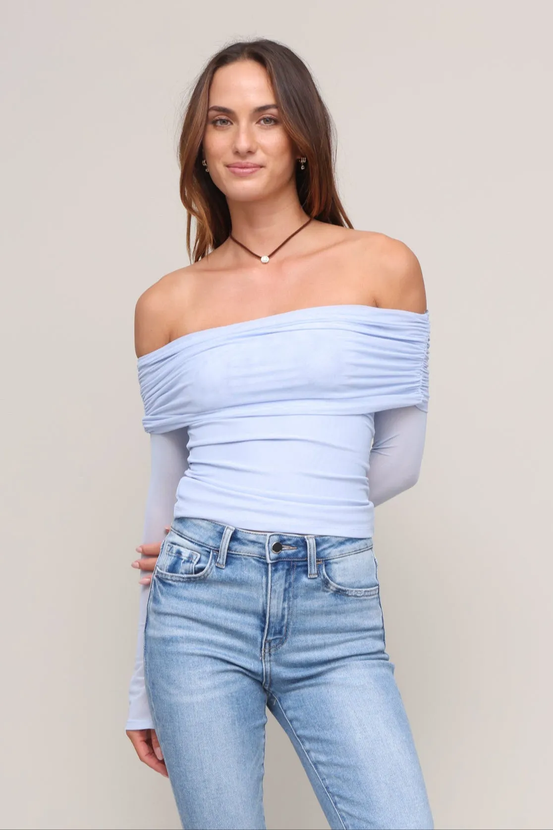 Jules Off Shoulder Mesh Shirt Modern Silhouette
