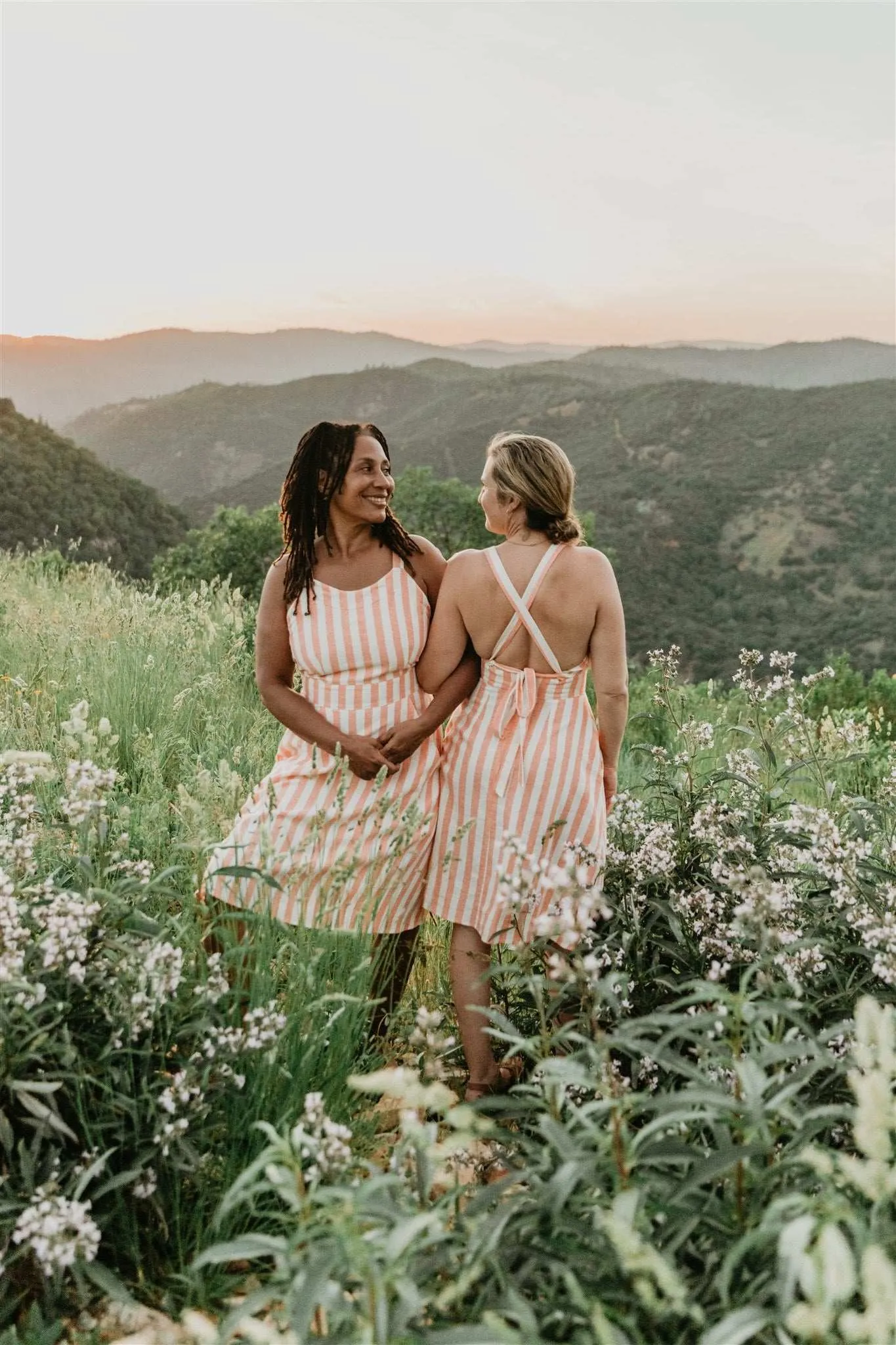 Juniper Dress in Pink Stripe Mixed Fabric