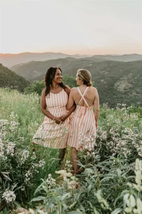 Juniper Dress in Pink Stripe Mixed Fabric