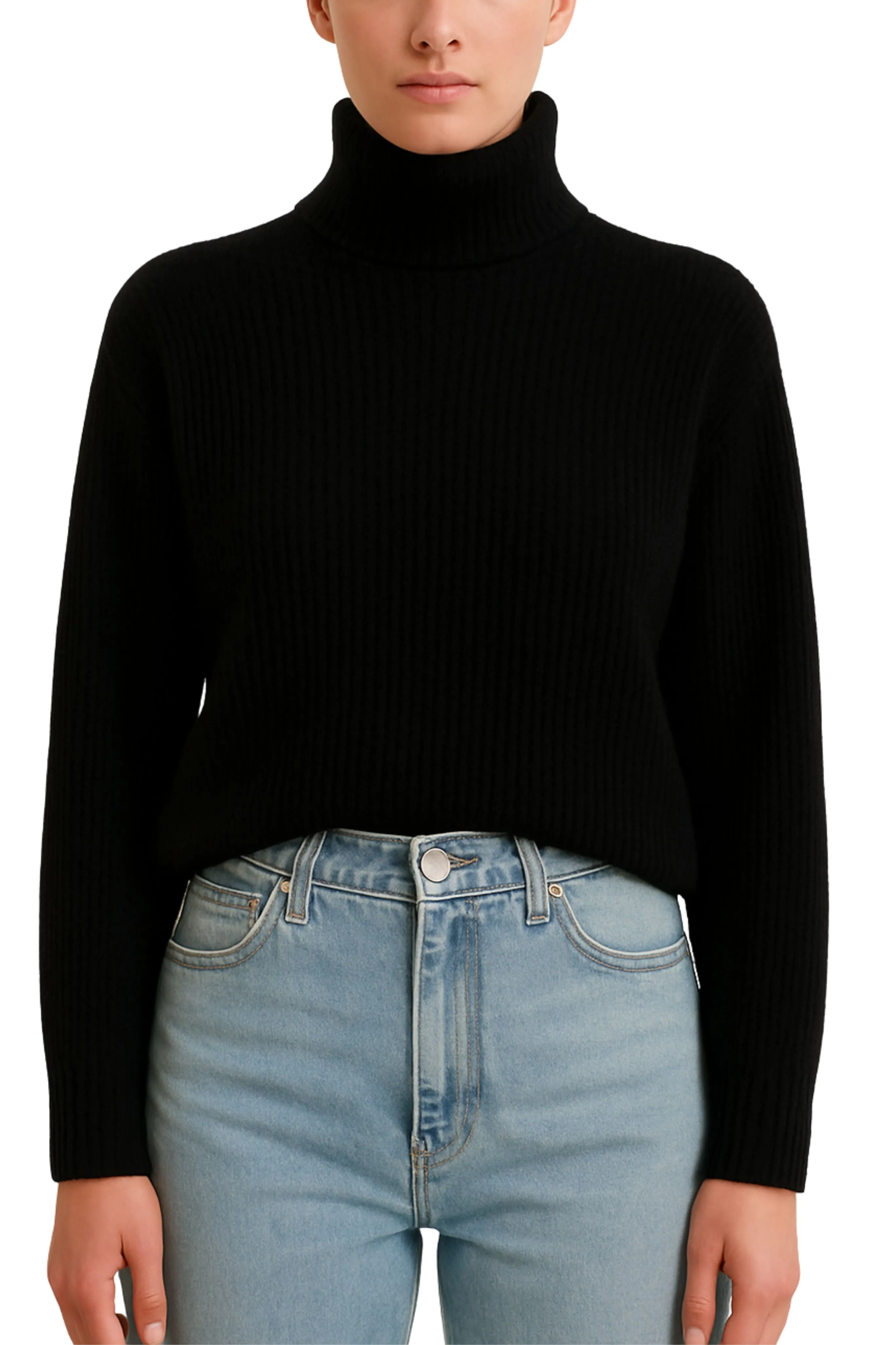 Junko Turtleneck Sweater Textured Surface DoubleLayered Hem Technology