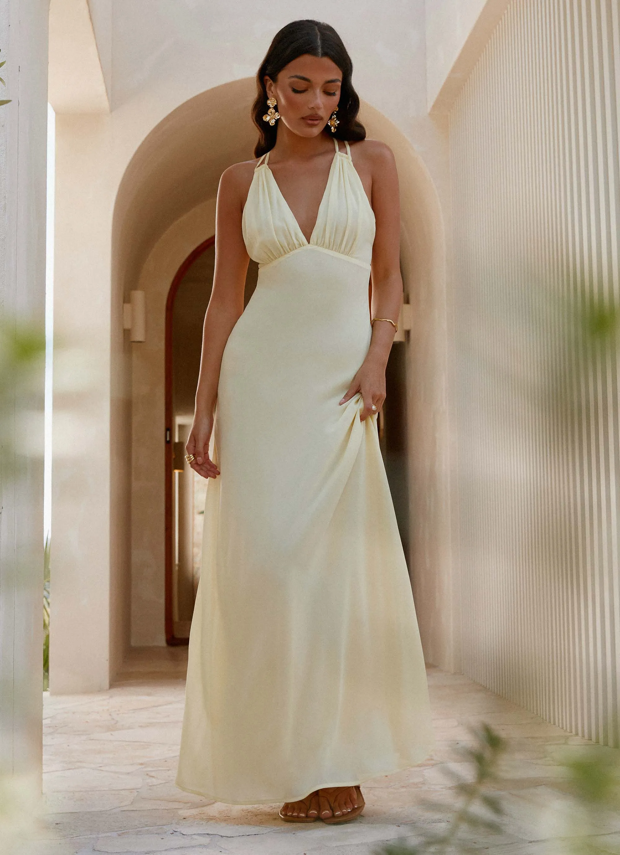 Kacia Maxi Dress - Lemon Subtle Fit Art Inspired