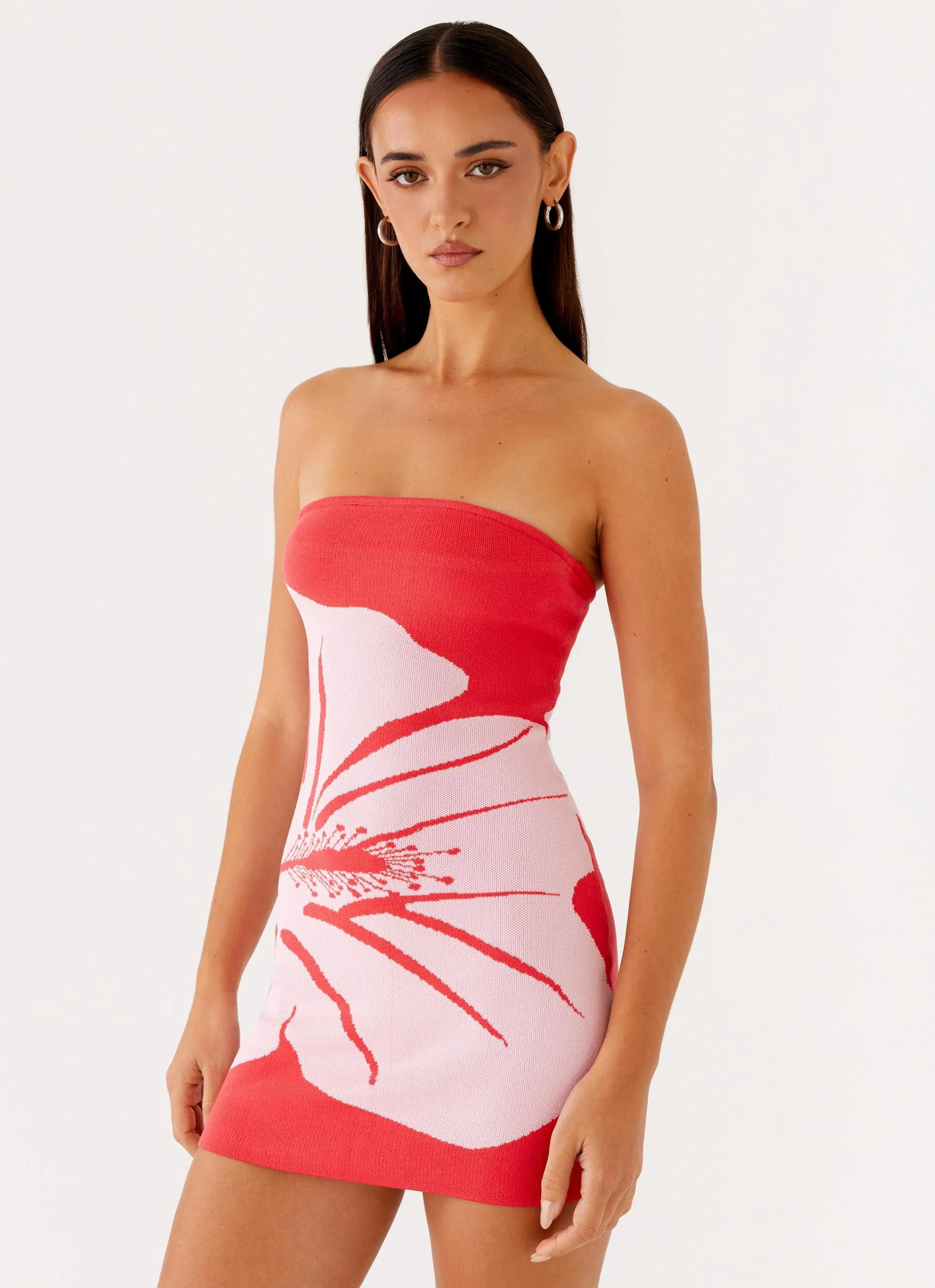 Kader Strapless Knit Mini Dress - Red Floral Comfortable Motion