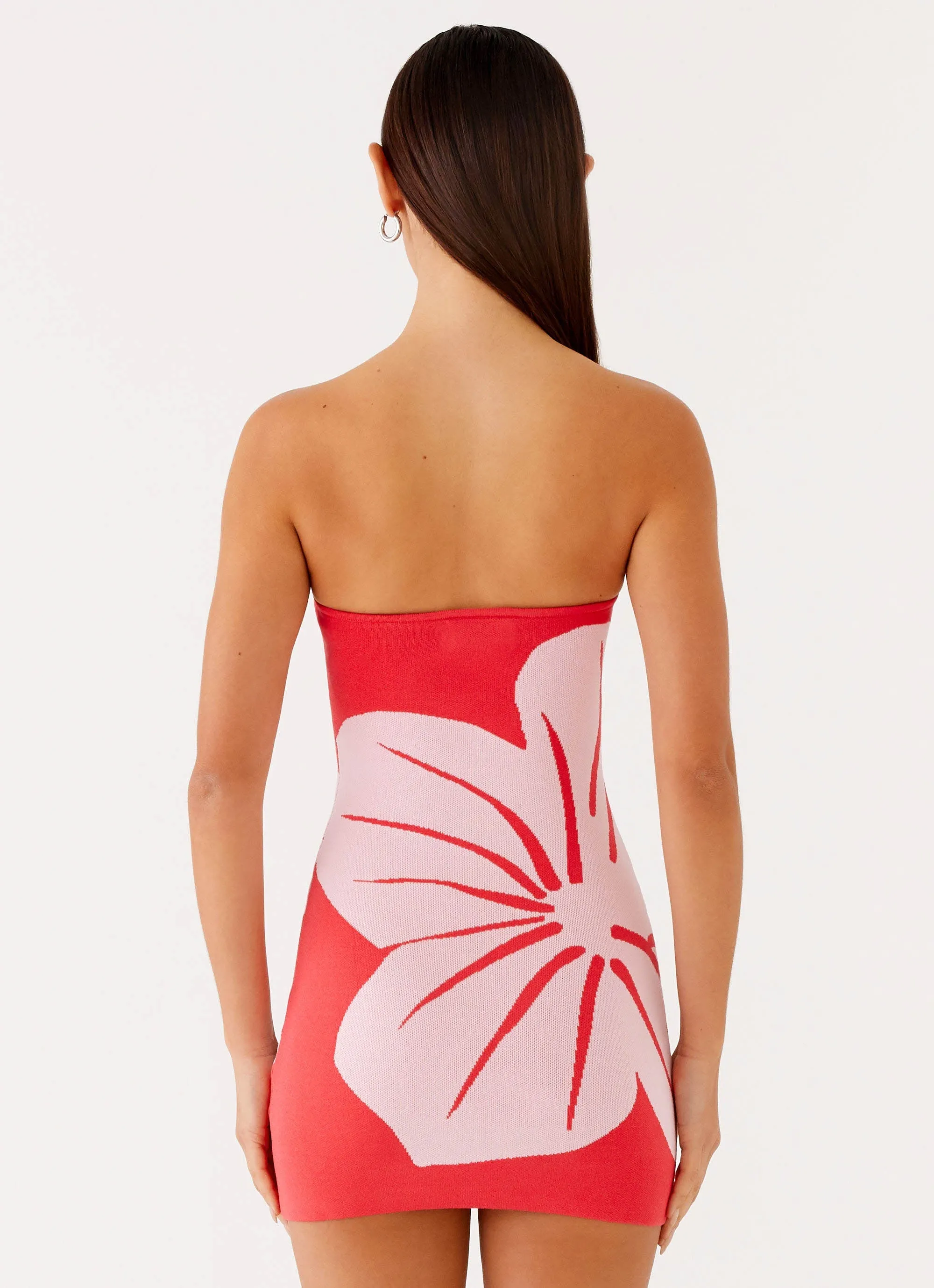 Fresh Fit Embroidered-Sleeve Kader Strapless Knit Mini Dress - Red Floral