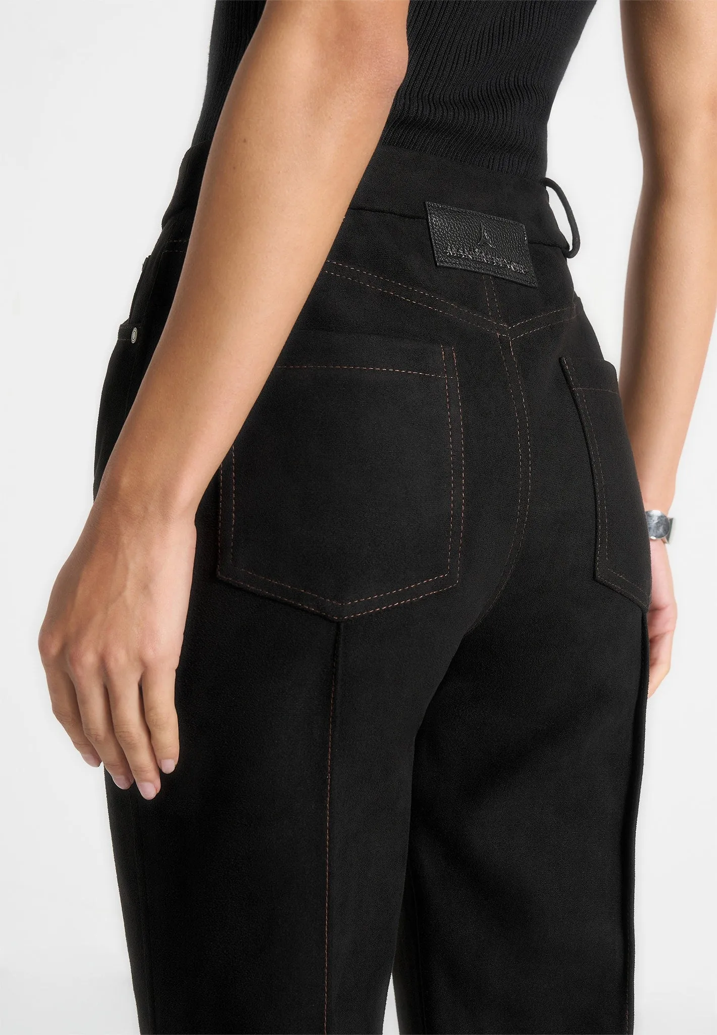Kalie - Suede Boyfriend Jeans - Black Wardrobe Classic Travel Ease