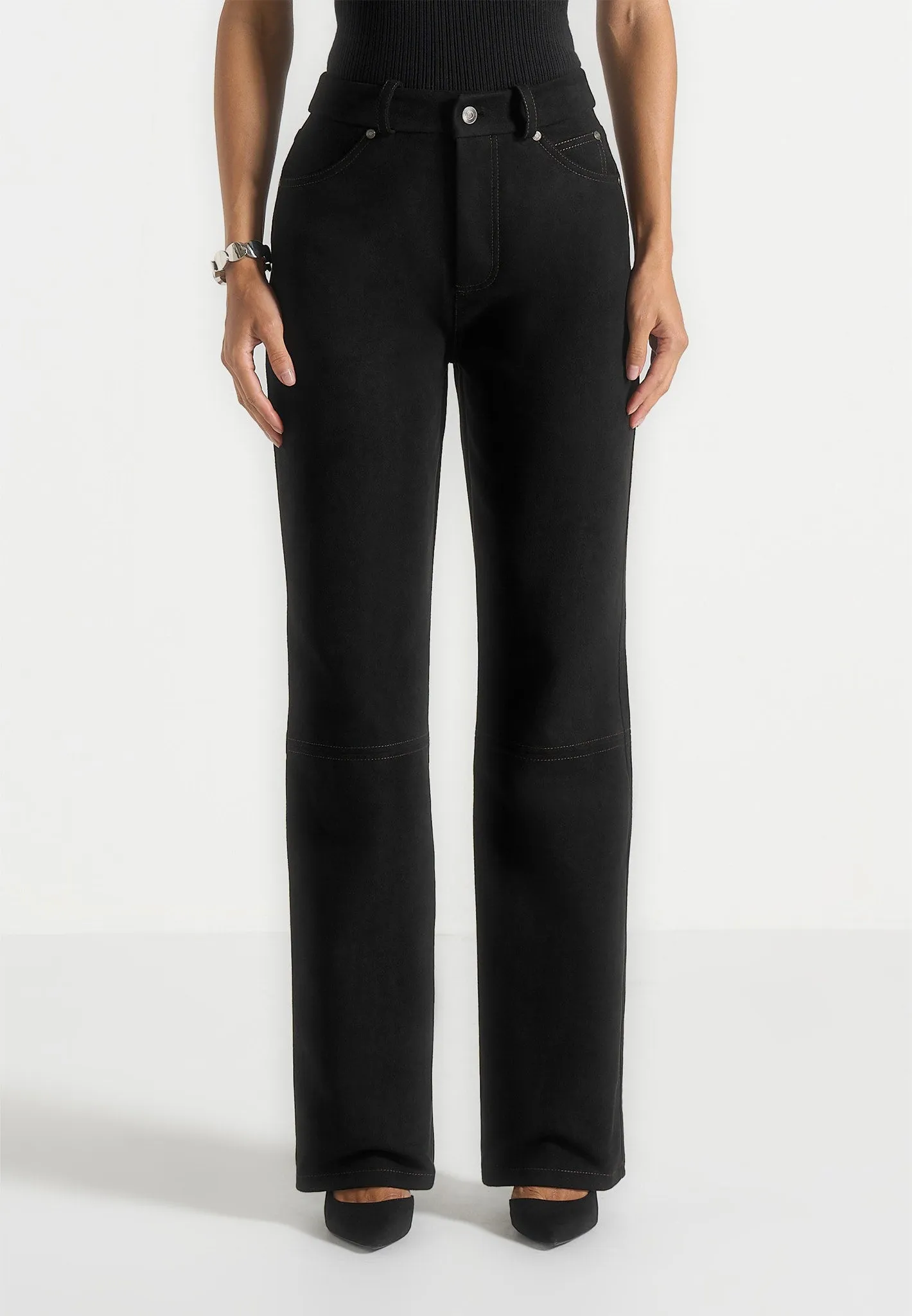 Kalie - Suede Boyfriend Jeans - Black Professional Wear Premium Winter Warmth Home Comfort Teen Outfit