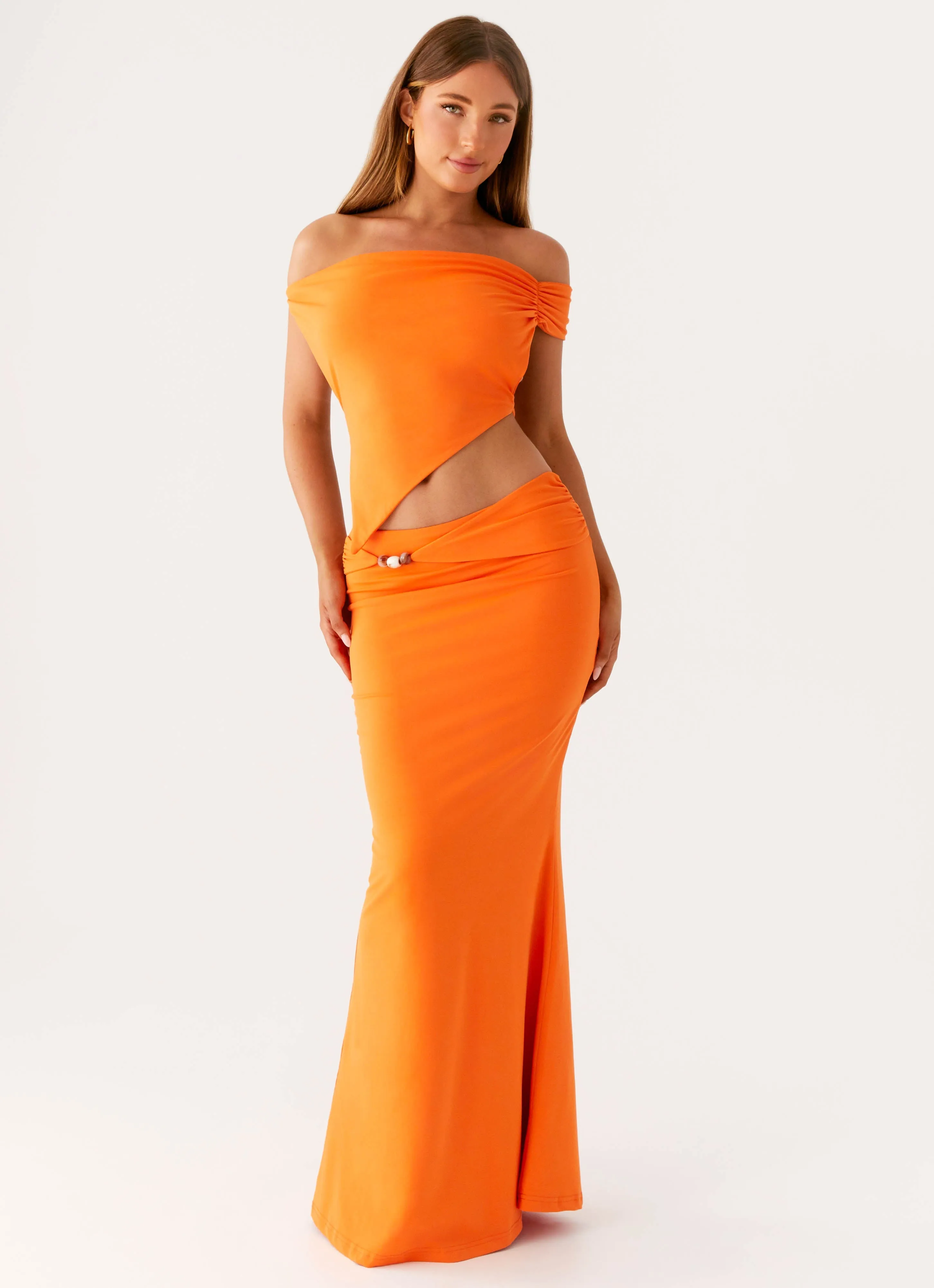 LowImpact Dye Process SnagResistant Fabric Kamara Off Shoulder Top - Orange