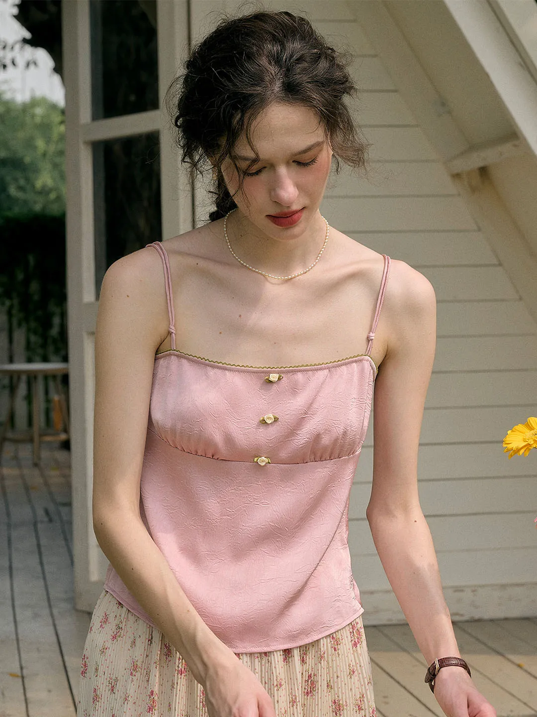 AntiPillingSurface Kamryn Square Neck Lace Contrast Satin Camisole Top