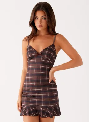 Karis Mini Dress - Brown Black Check Layered-Look