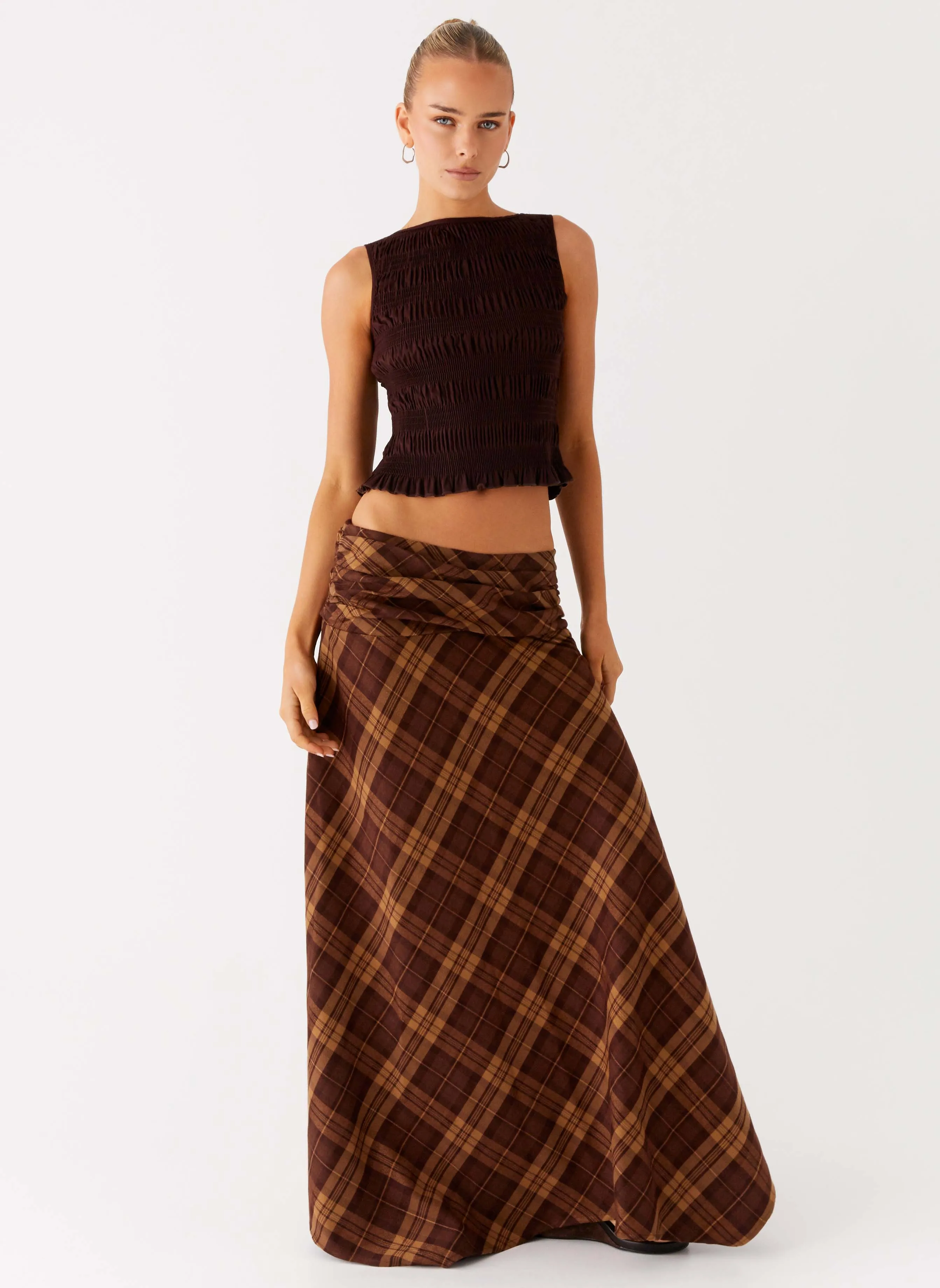 Karolina Maxi Skirt - Plaid Crisscross Details