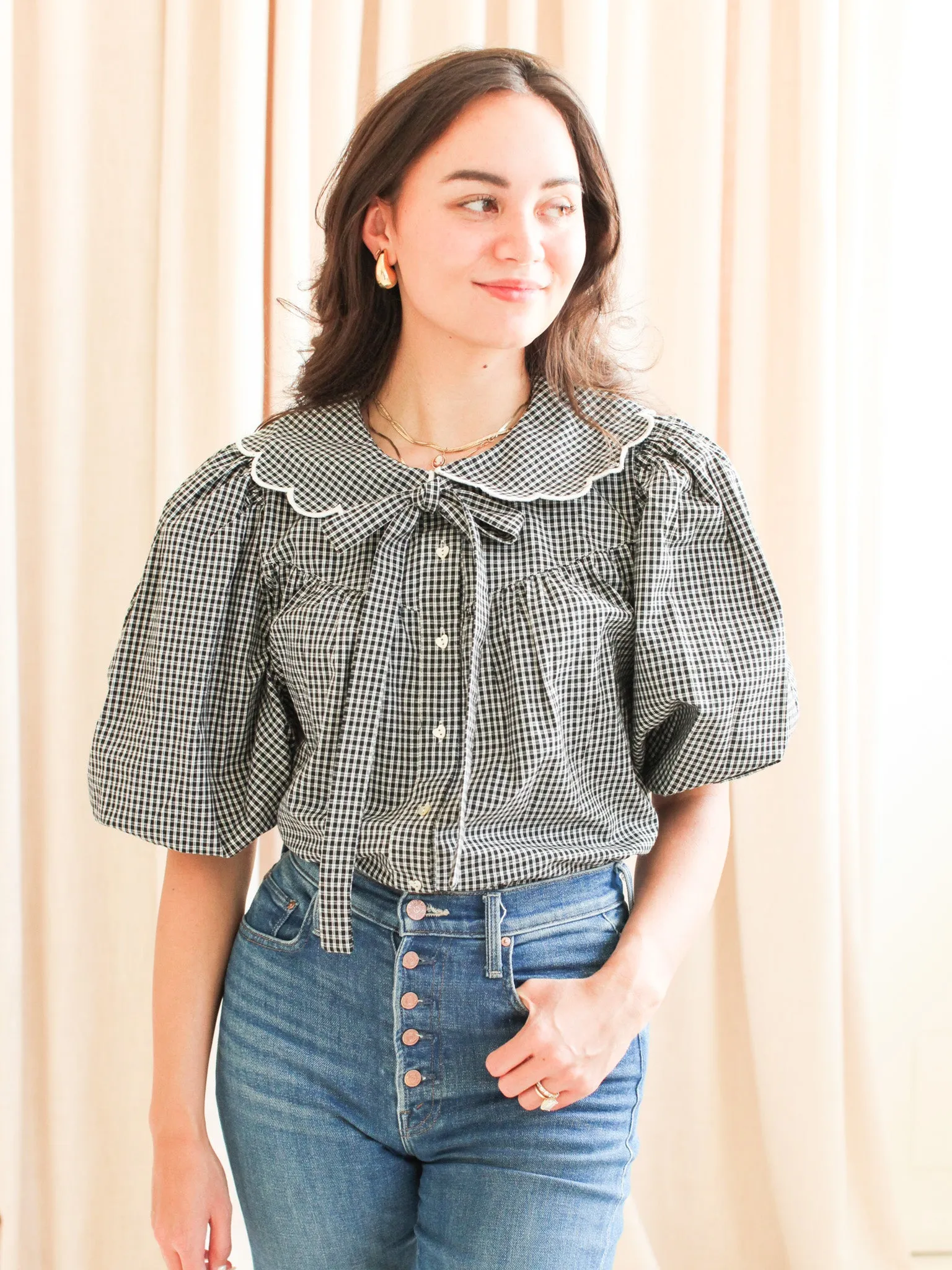 Layered Hem Reinforcement Katherine Scalloped Blouse - Black