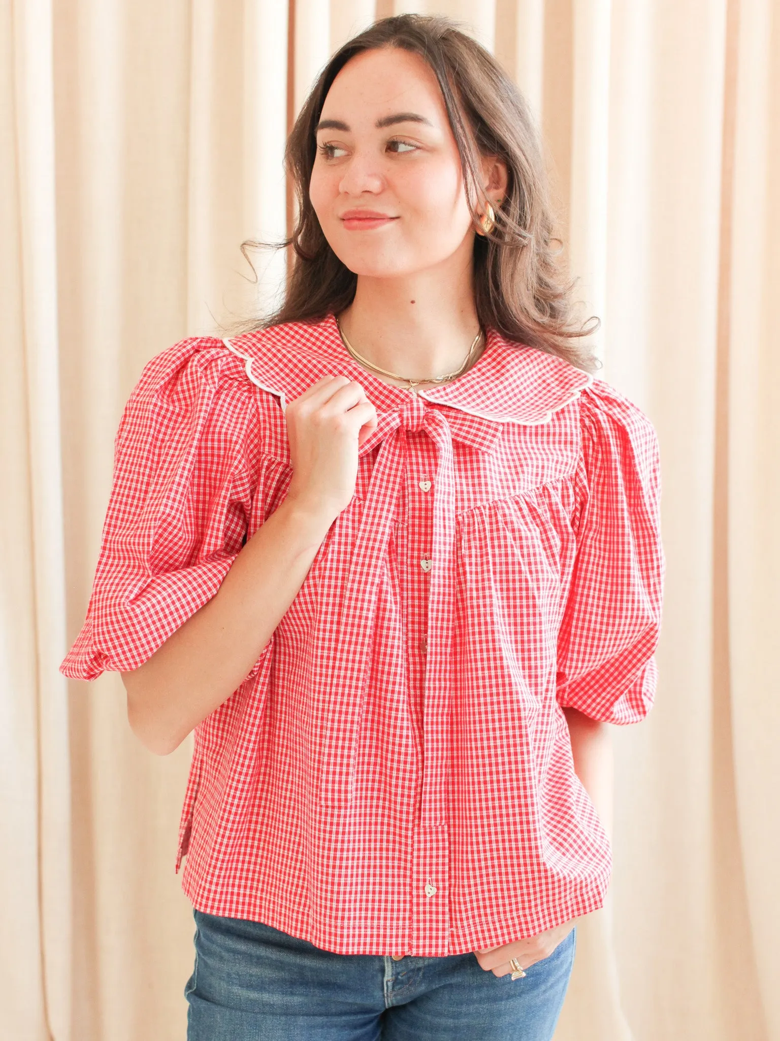 AntiPilling Technology UV Protection Katherine Scalloped Blouse - Red