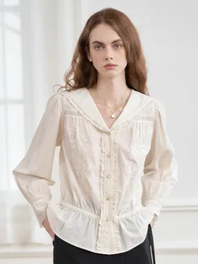 MidweightKnit Biodegradable Fiber Blend Kaylani V-neck Raspberry Embroidered Lace Blouse