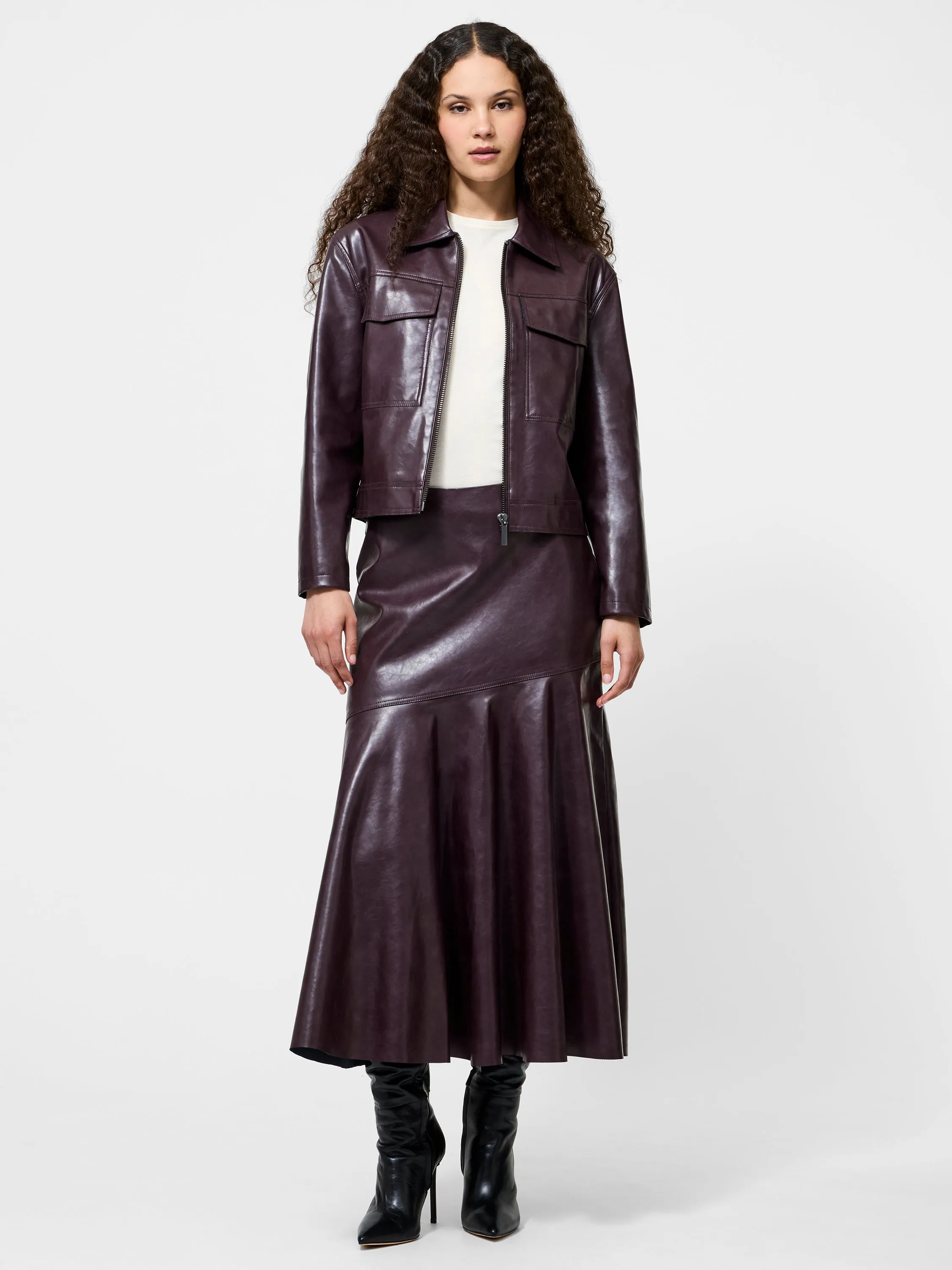 Kayleigh Vegan Leather Midi Skirt Editorial Look Curve Friendly