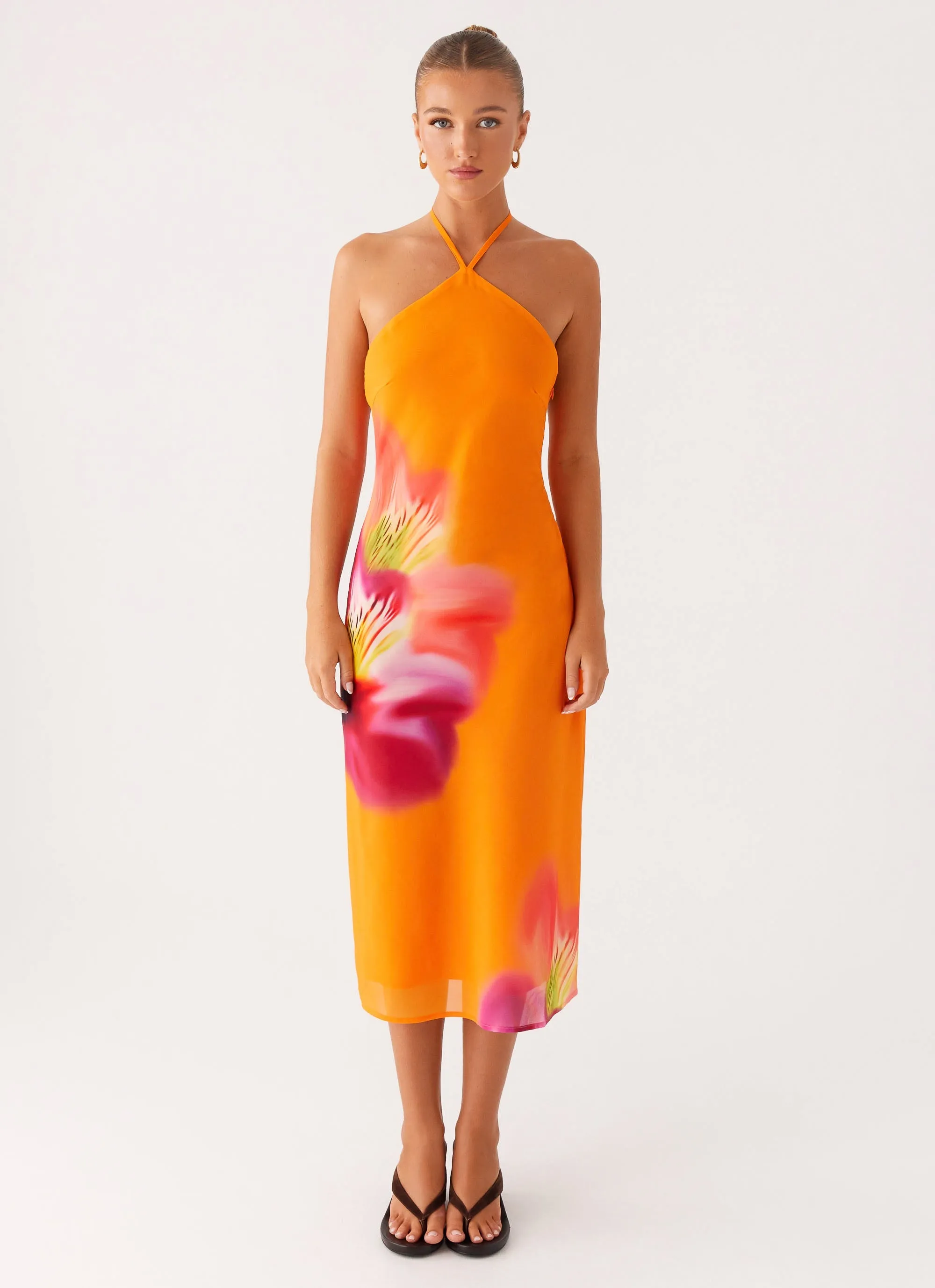Kea Midi Dress - Orange Tropical Skin-friendly