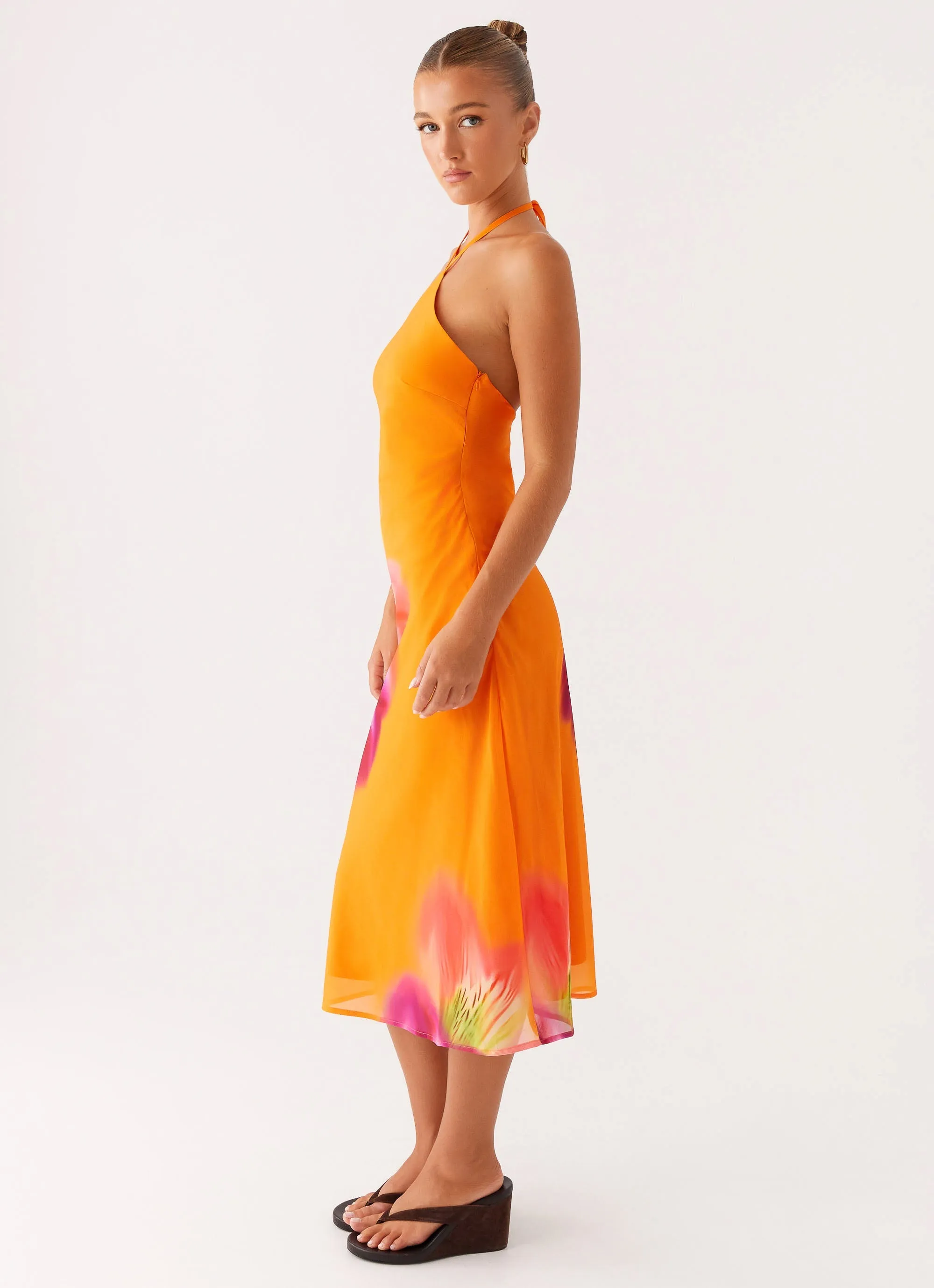 Peplum-Style Kea Midi Dress - Orange Tropical