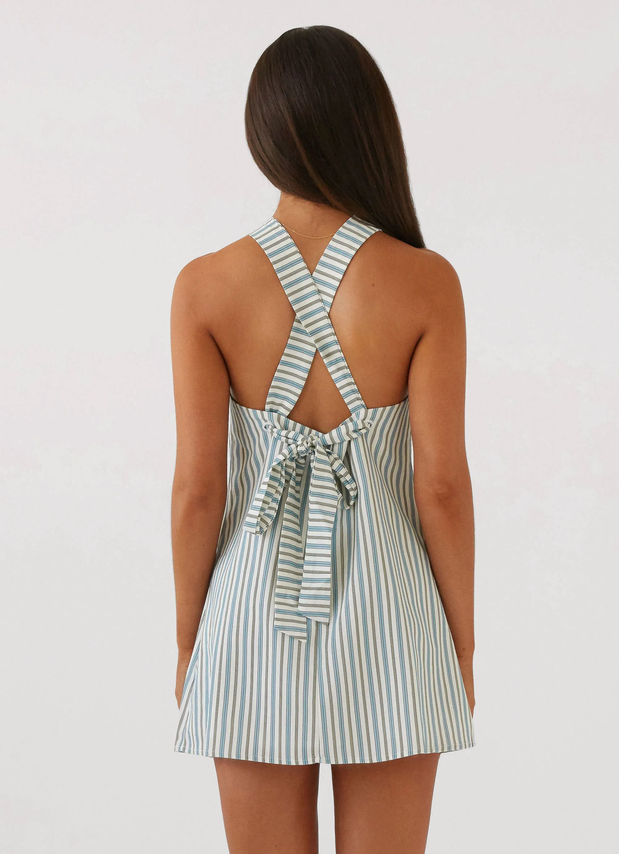 Keira Linen Mini Dress - Blue Choc Stripe Urban Mood