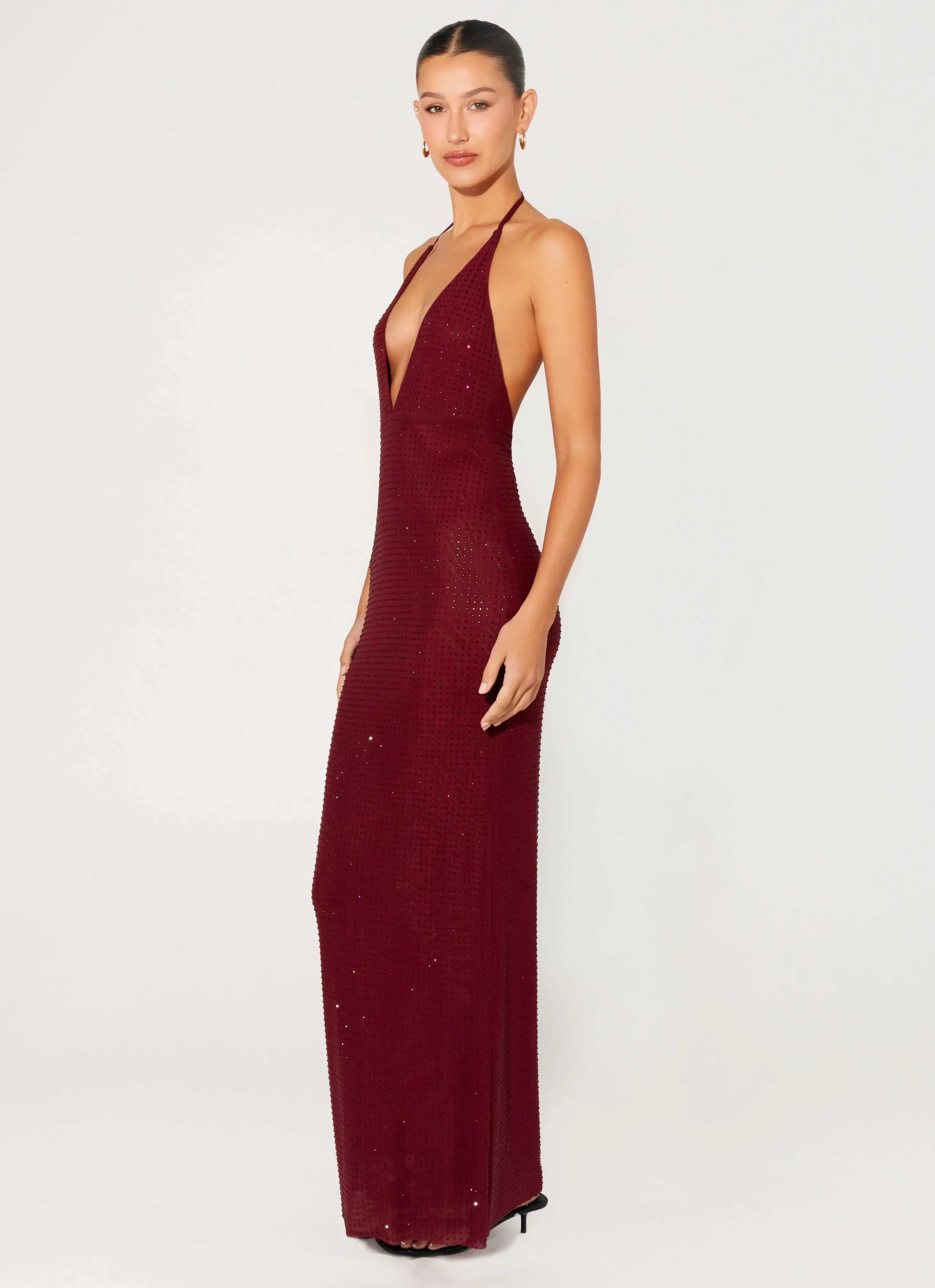 Keliese Beaded Maxi Dress - Burgundy Body Flow Shine Dressy