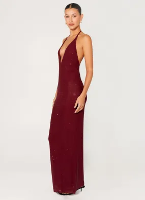 Keliese Beaded Maxi Dress - Burgundy Body Flow Shine Dressy
