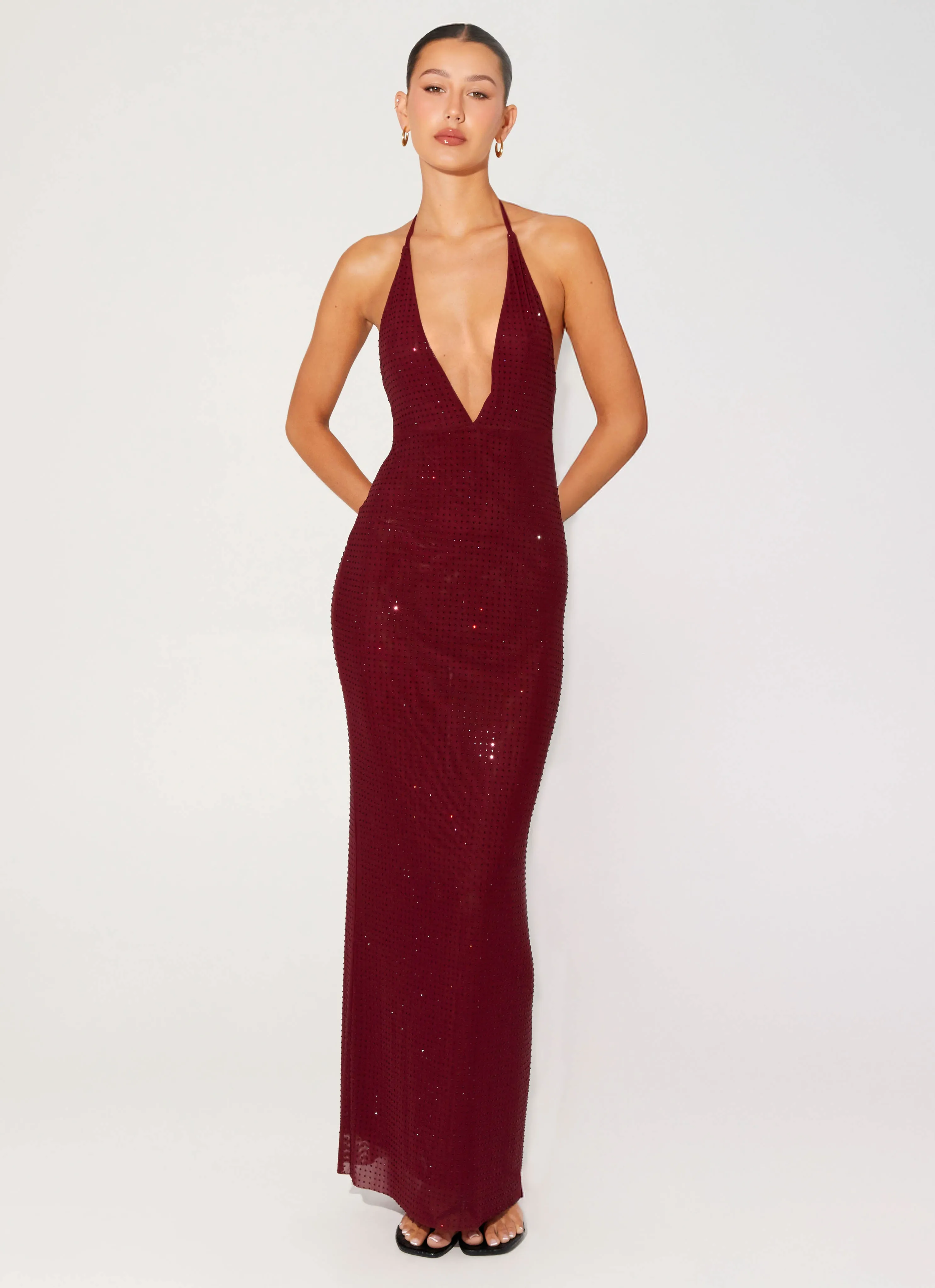 Keliese Beaded Maxi Dress - Burgundy Fashionable outfit for outings