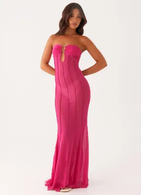 Side Pleats Kennedy Maxi Dress - Fuchsia