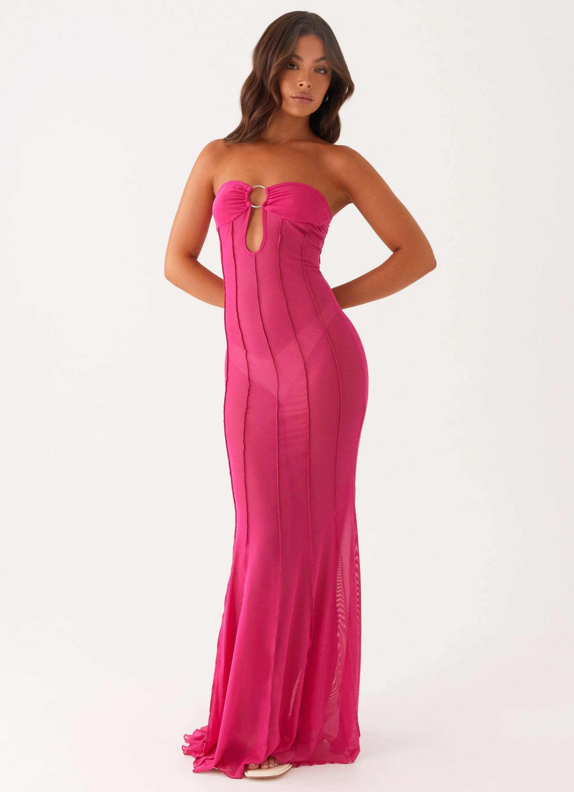Side Pleats Kennedy Maxi Dress - Fuchsia