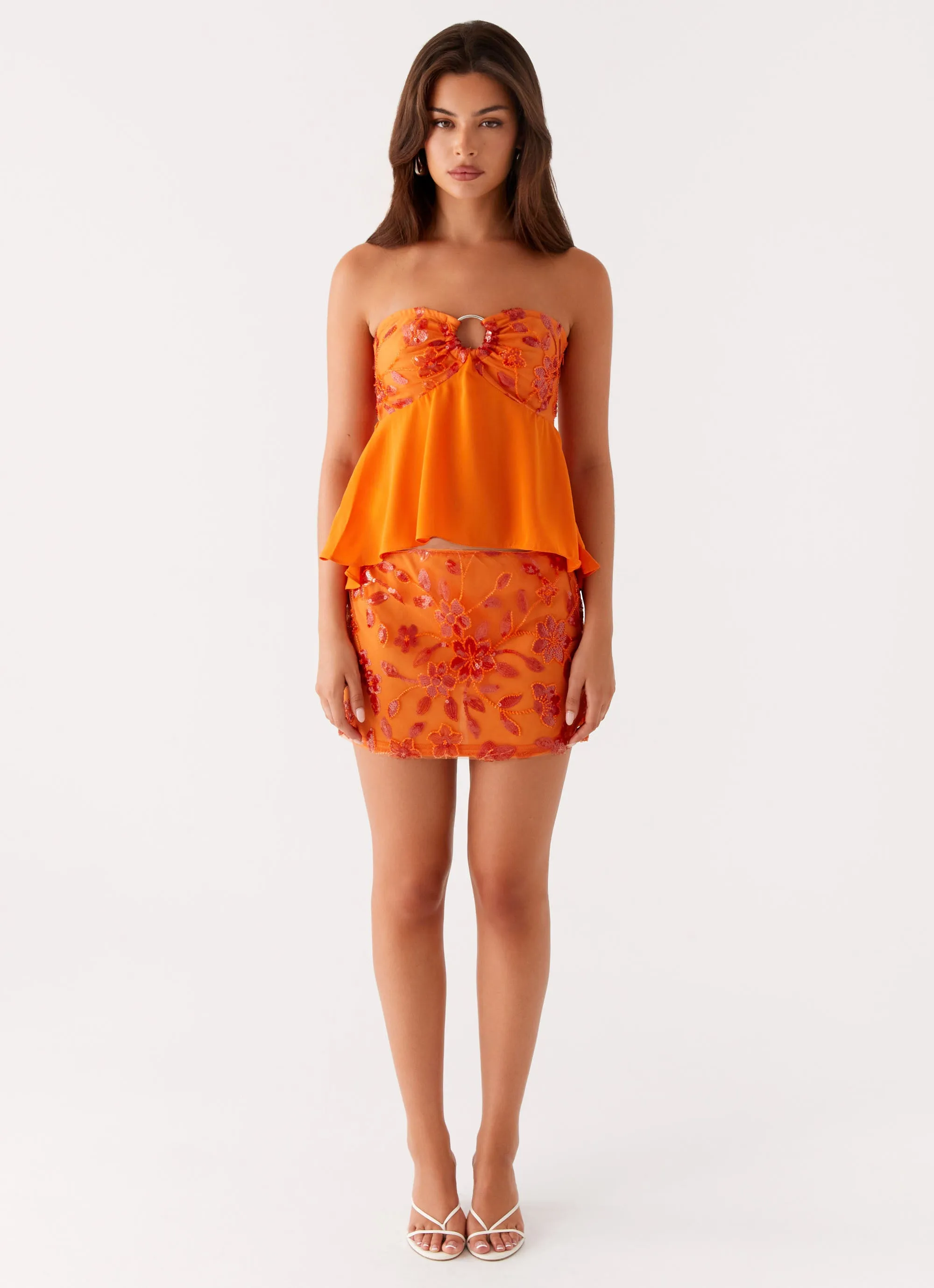 Bold Finish Smart Look Kenya Beaded Mini Skirt - Orange