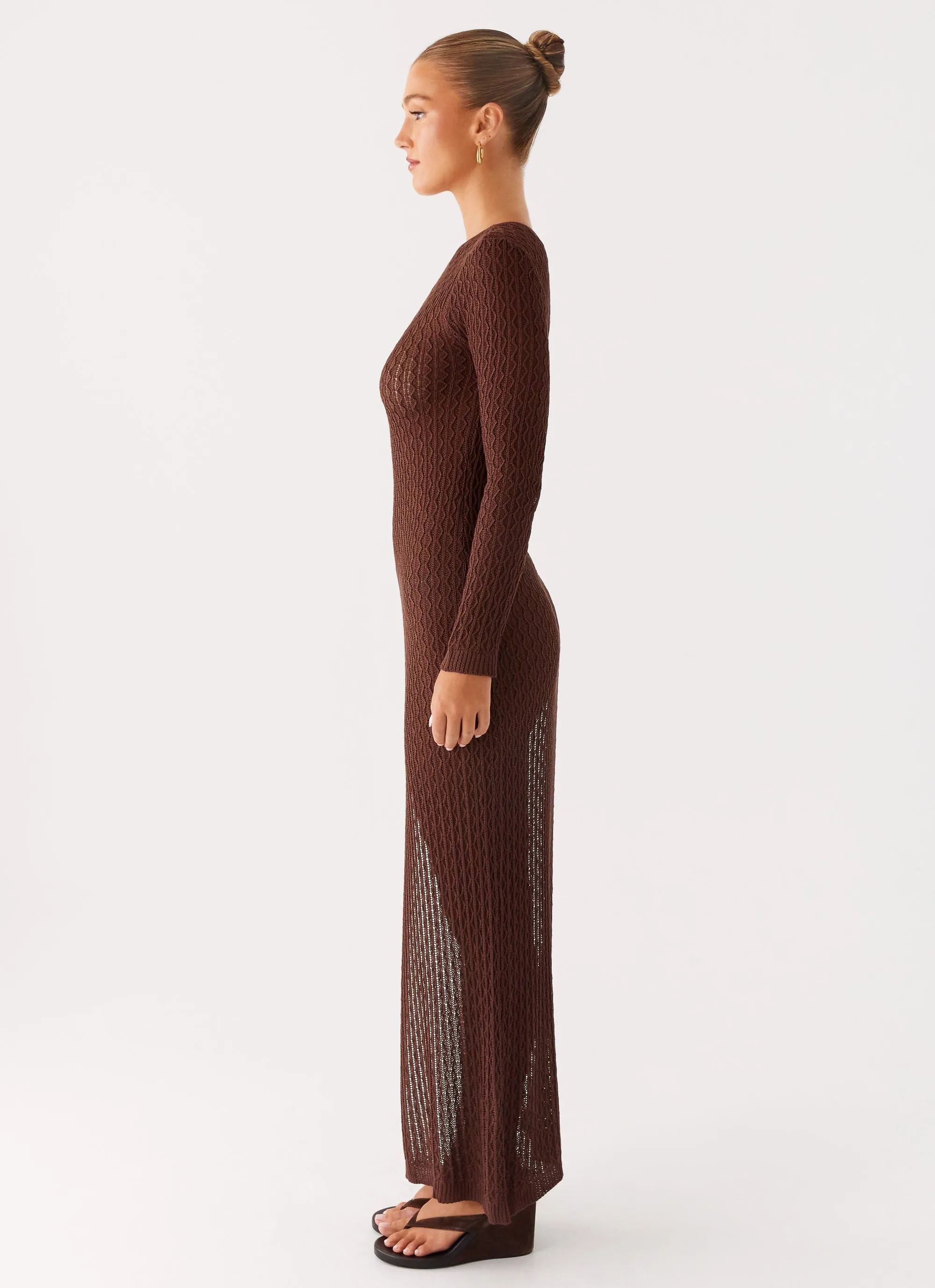 Ruched-Detail Kerri Knit Maxi Dress - Dark Chocolate