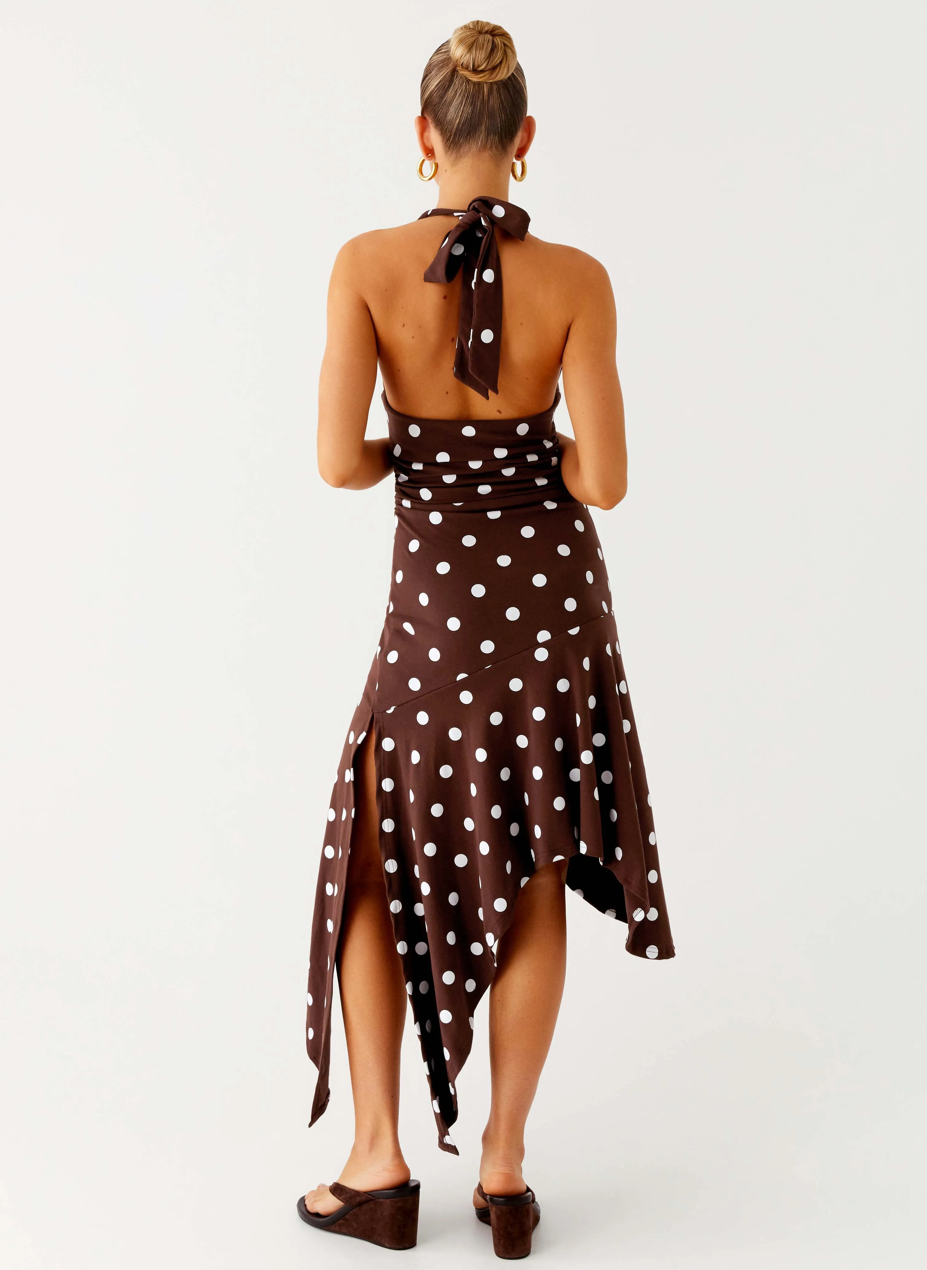 Keylani Halter Midi Dress - Chocolate Elegance Glow