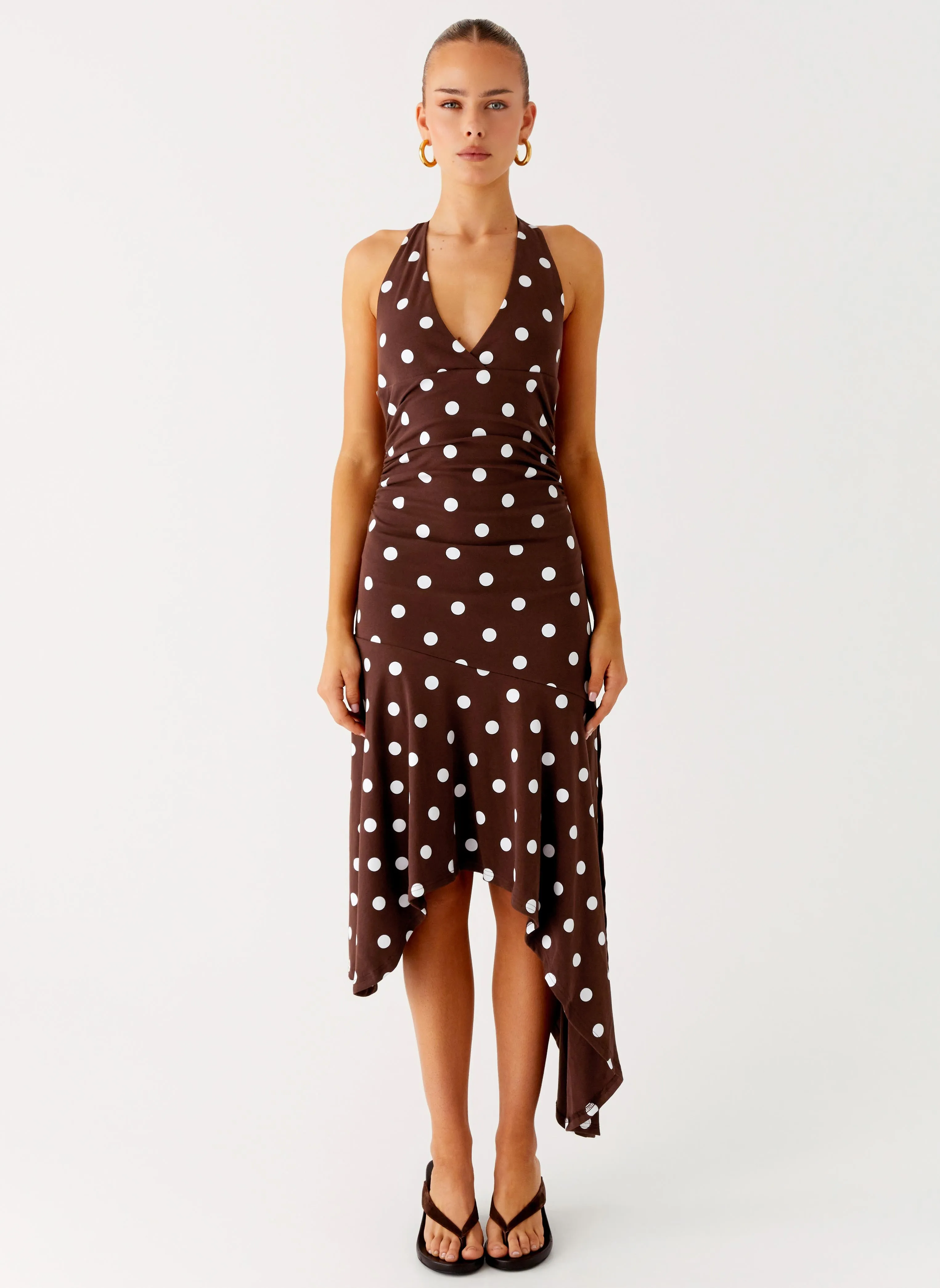 Office Tone Floral Swing Keylani Halter Midi Dress - Chocolate