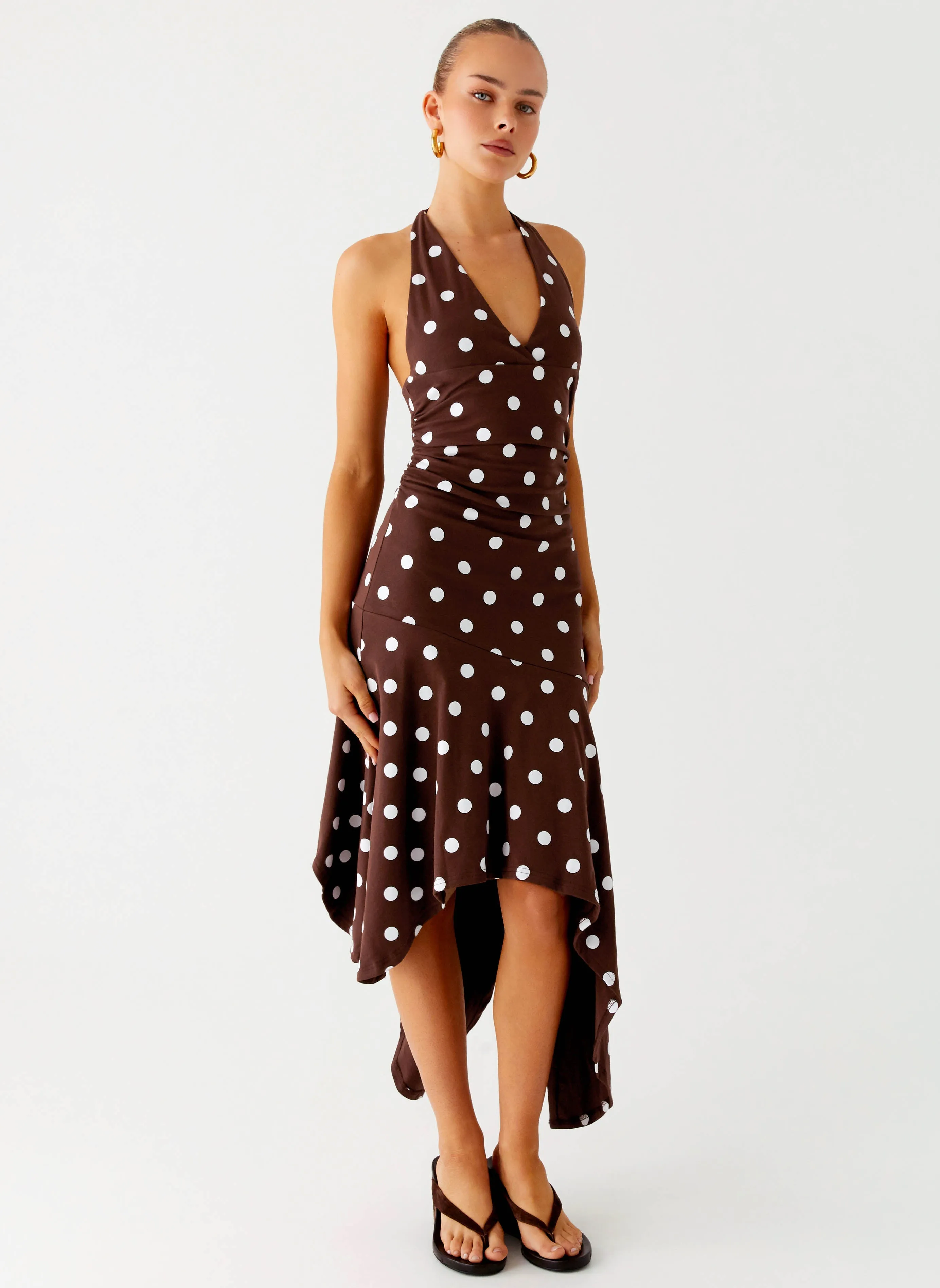London Cool Subtle Elegance Keylani Halter Midi Dress - Chocolate