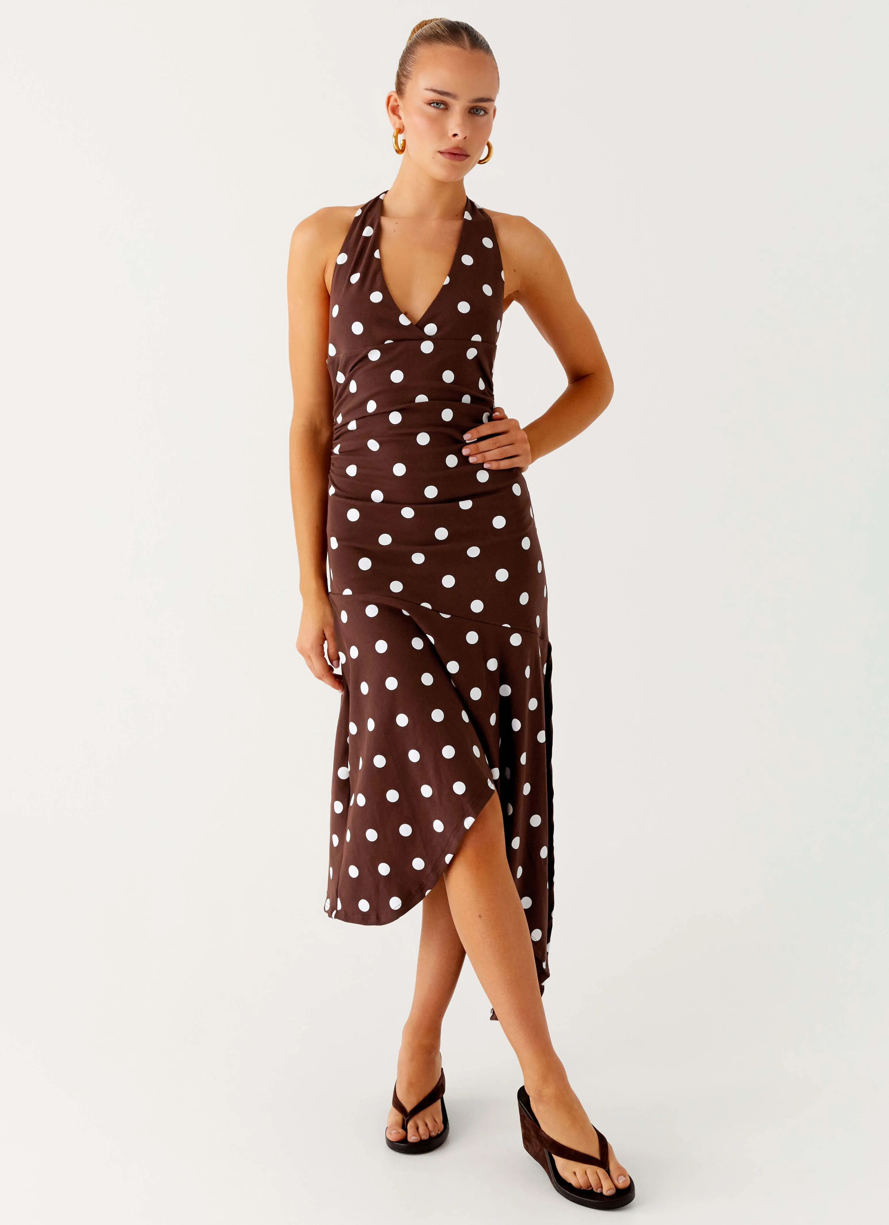 Keylani Halter Midi Dress - Chocolate Heritage-Brand