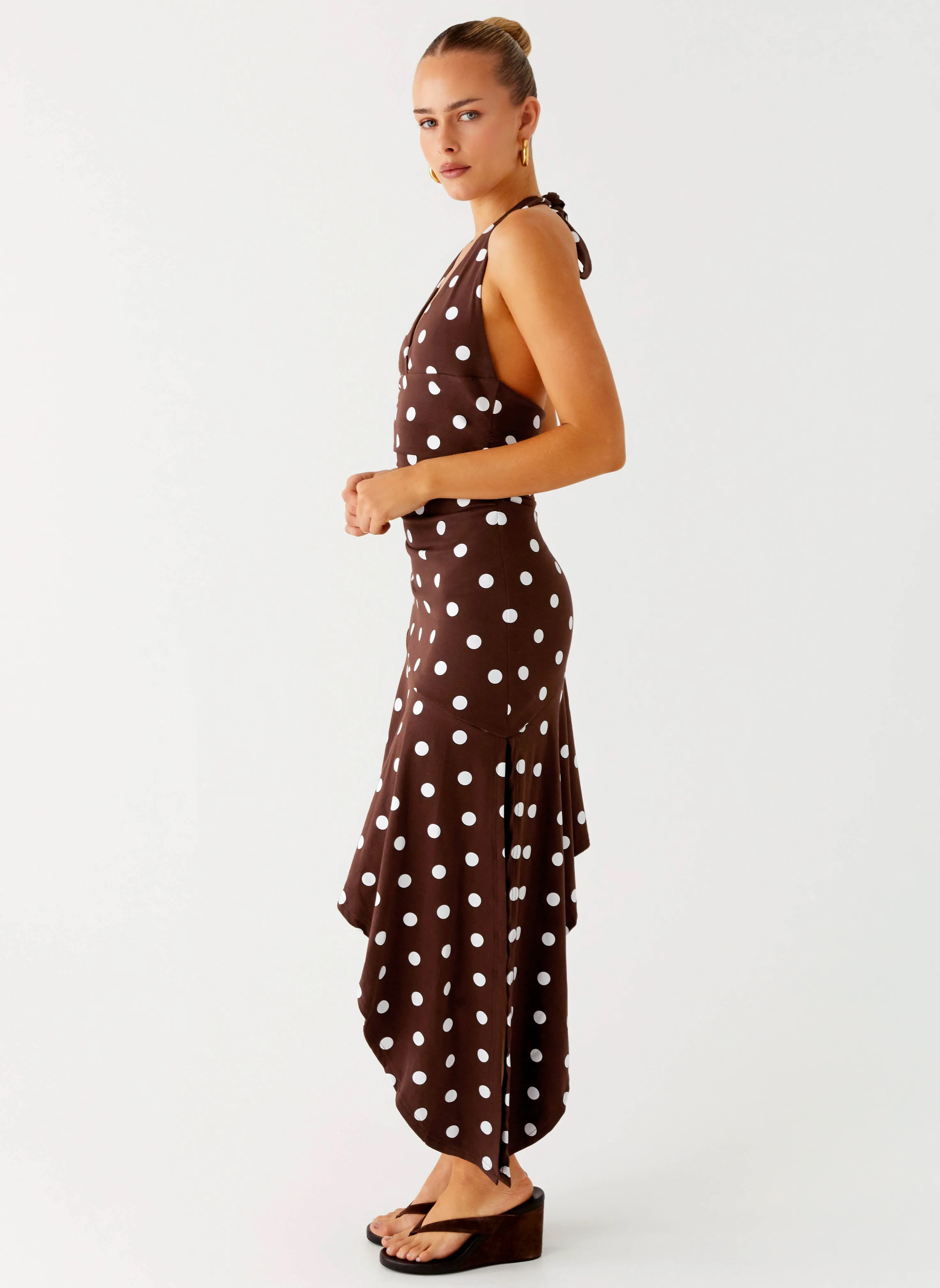 Picture Perfect Keylani Halter Midi Dress - Chocolate