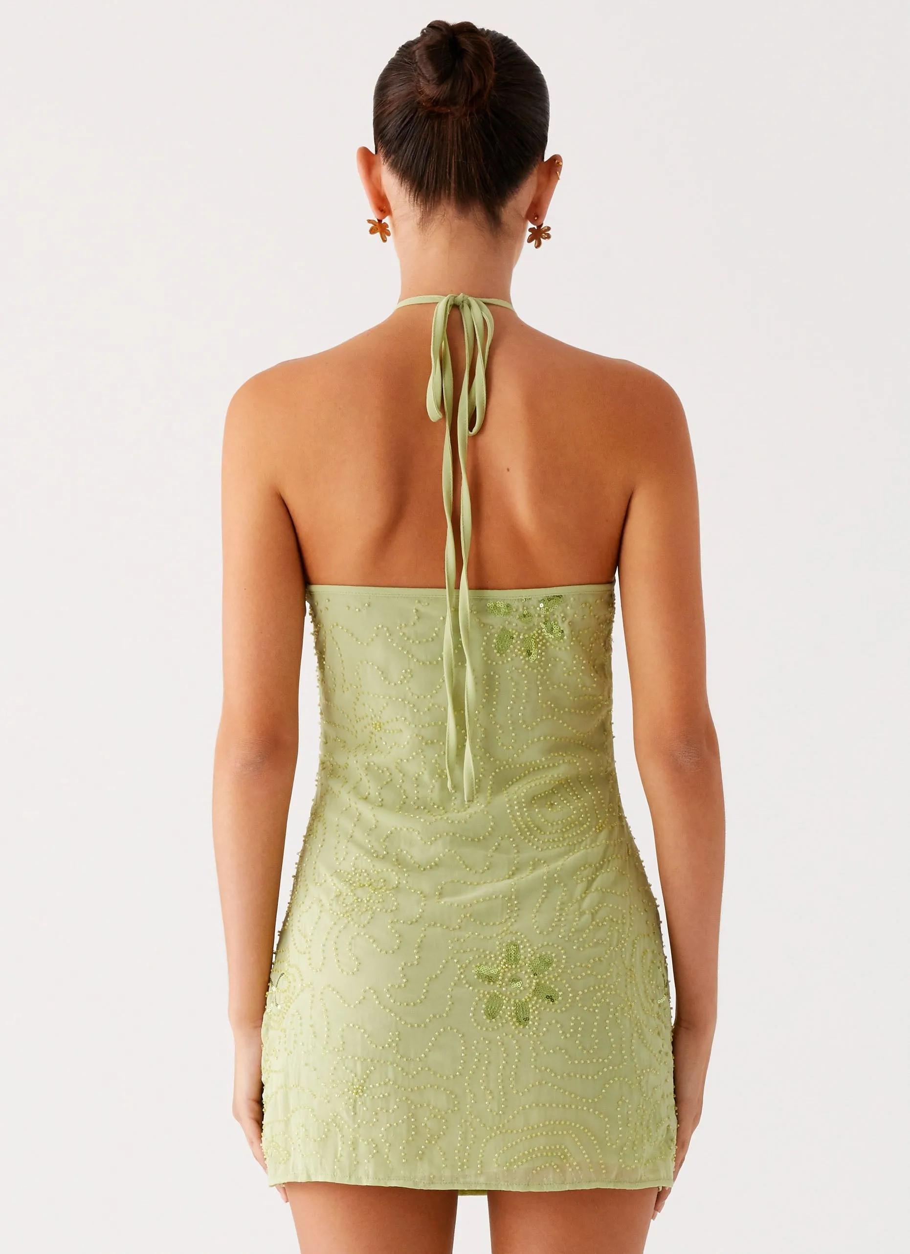 Kiara Beaded Mini Dress - Mint Sleek Motion Adjustable Waistband