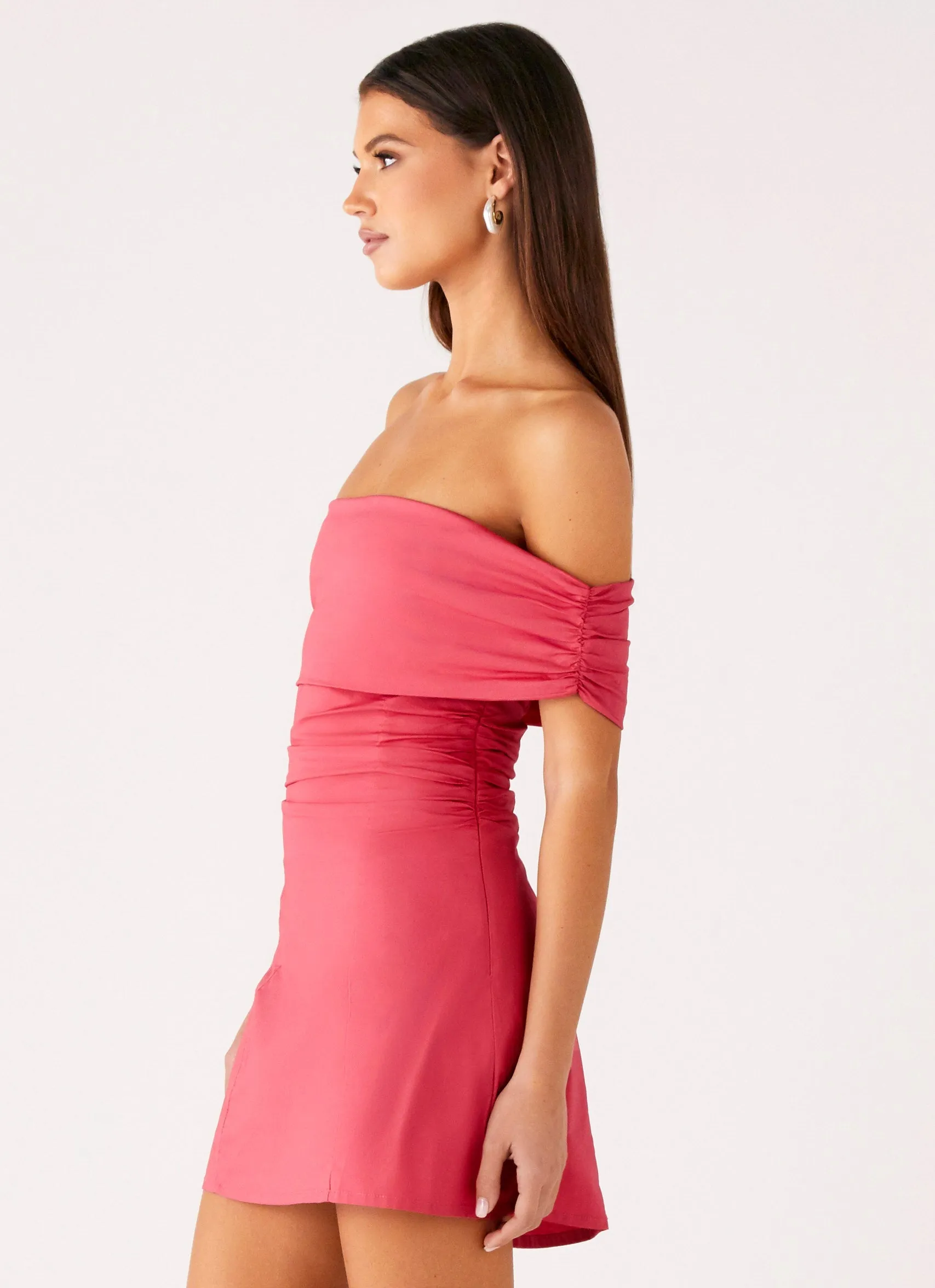Kierra Mini Dress - Coral Diagonal Slit