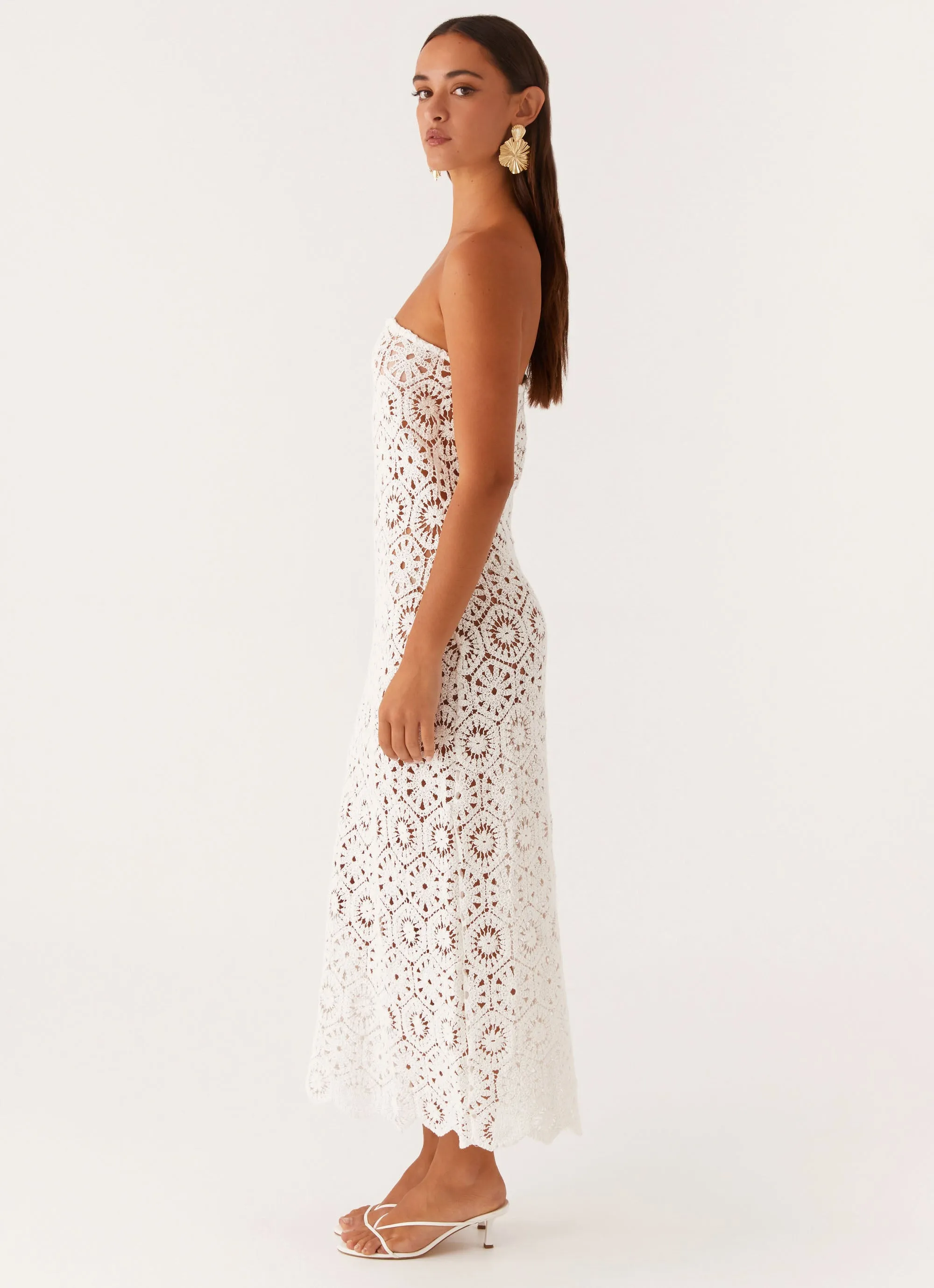 Kingsly Crochet Maxi Dress - White Natural Drape Everyday Layers
