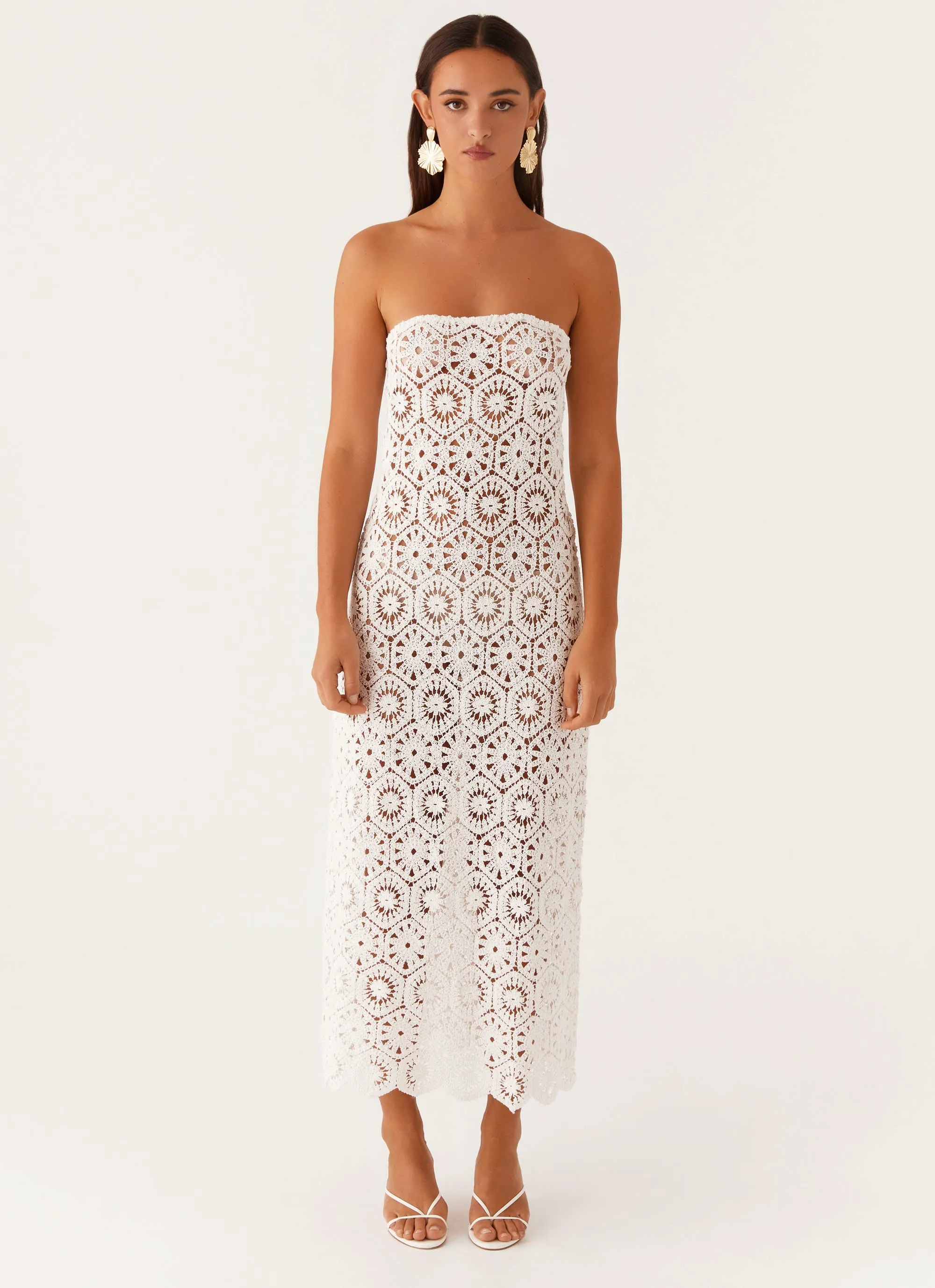 relaxed shape Kingsly Crochet Maxi Dress - White
