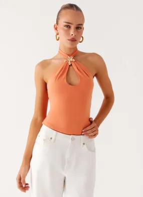 Kirra Halter Top - Peach Minimalist Silhouette Non Iron Fabric