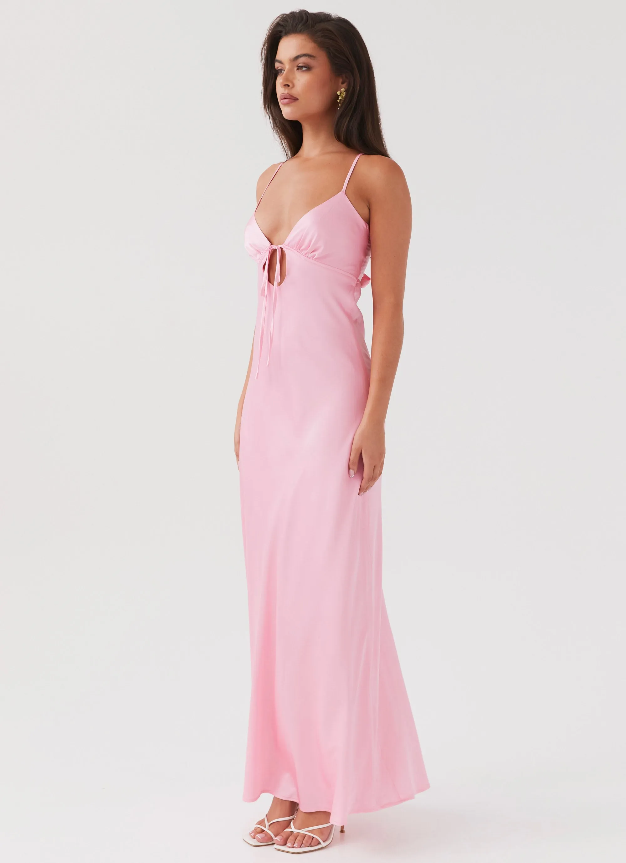 Soft Neutral Smart Casual Flora Satin Maxi Dress - Candy