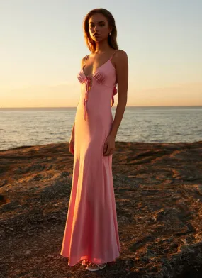 Flora Satin Maxi Dress - Candy Cozy Layer Elegant Tailoring