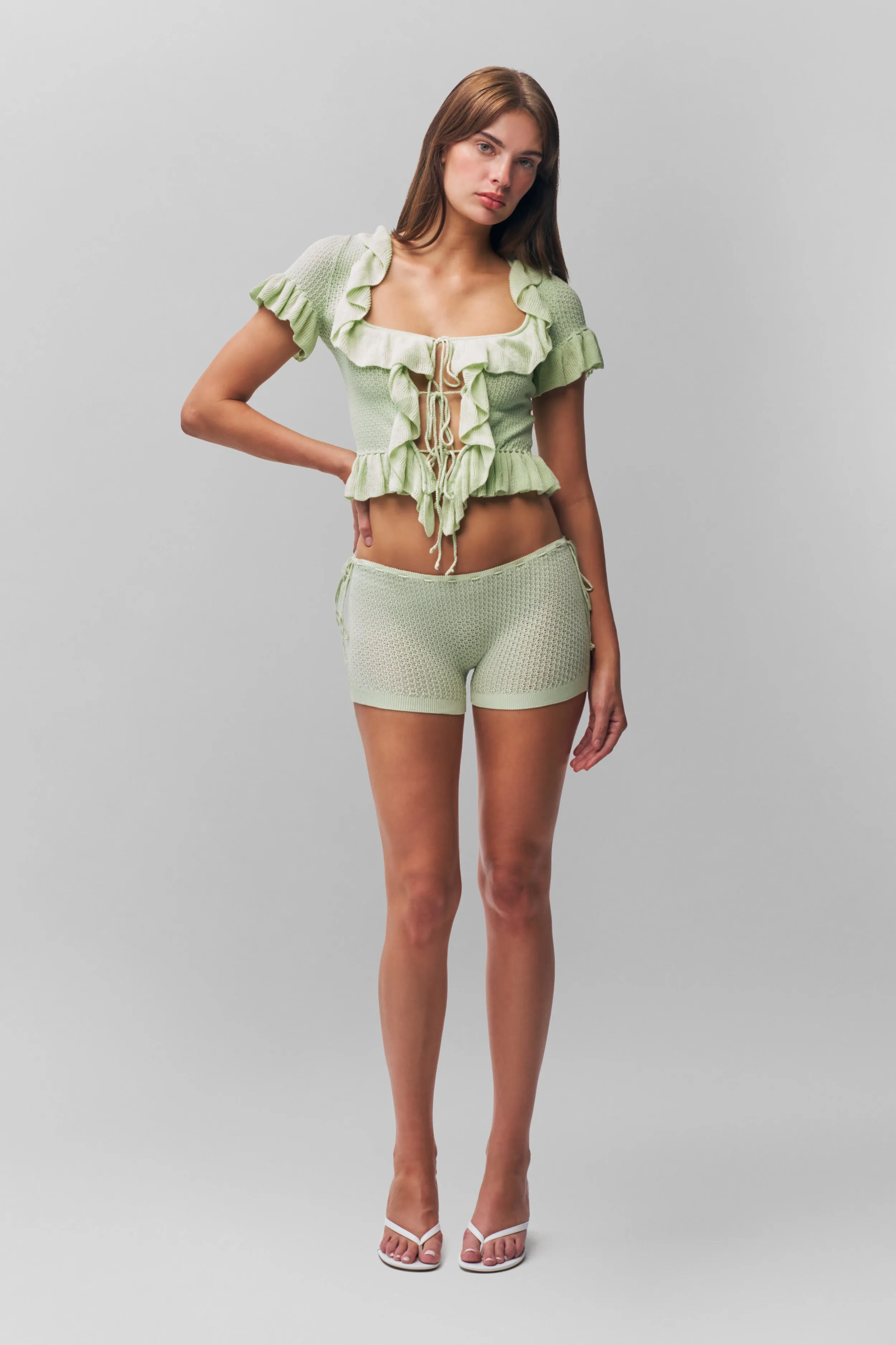 Wrinkle Resistant Treatment Knit Side Tie Short