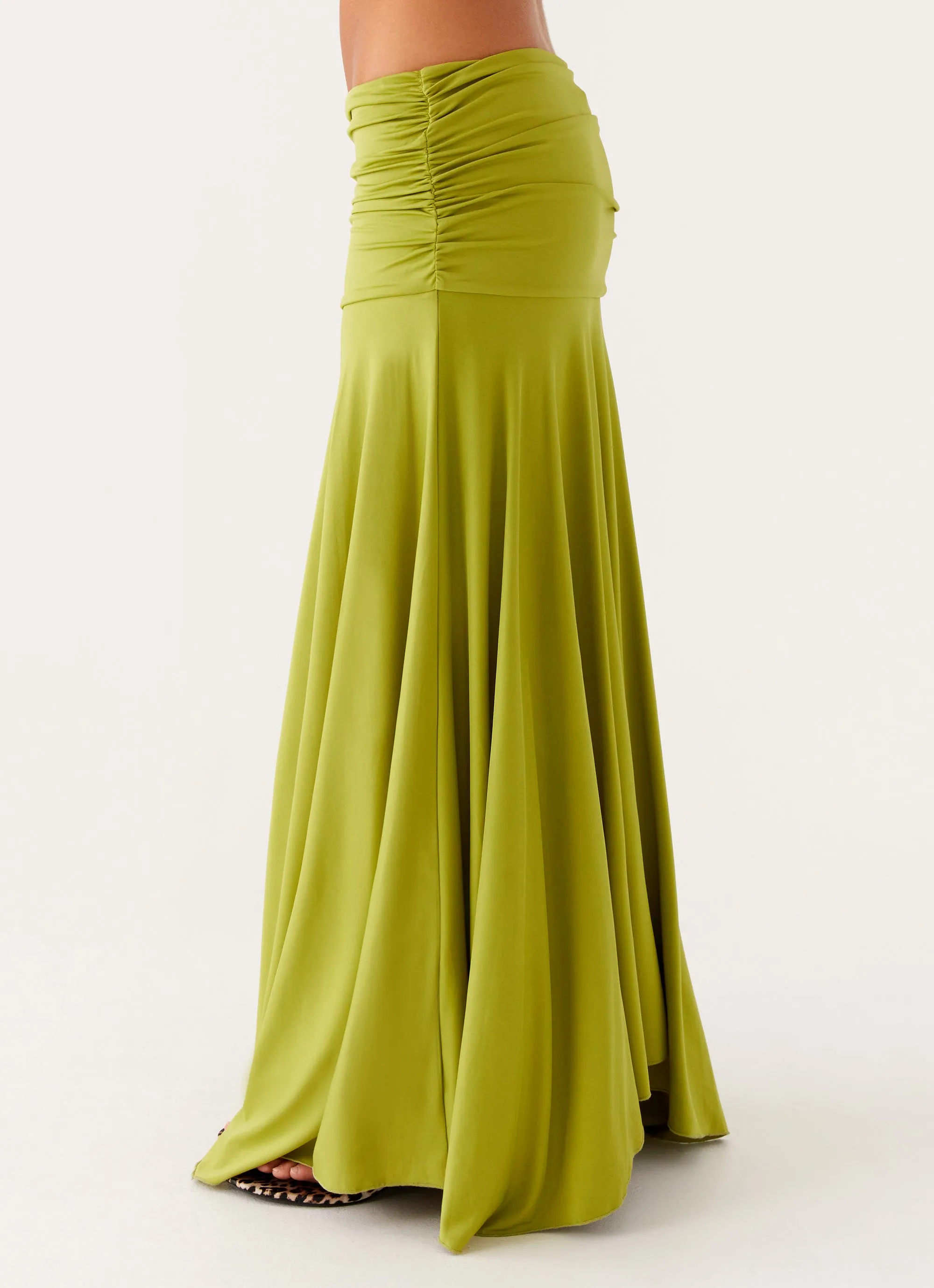 Liana Ruched Maxi Skirt - Green Smart Texture Future Fashion