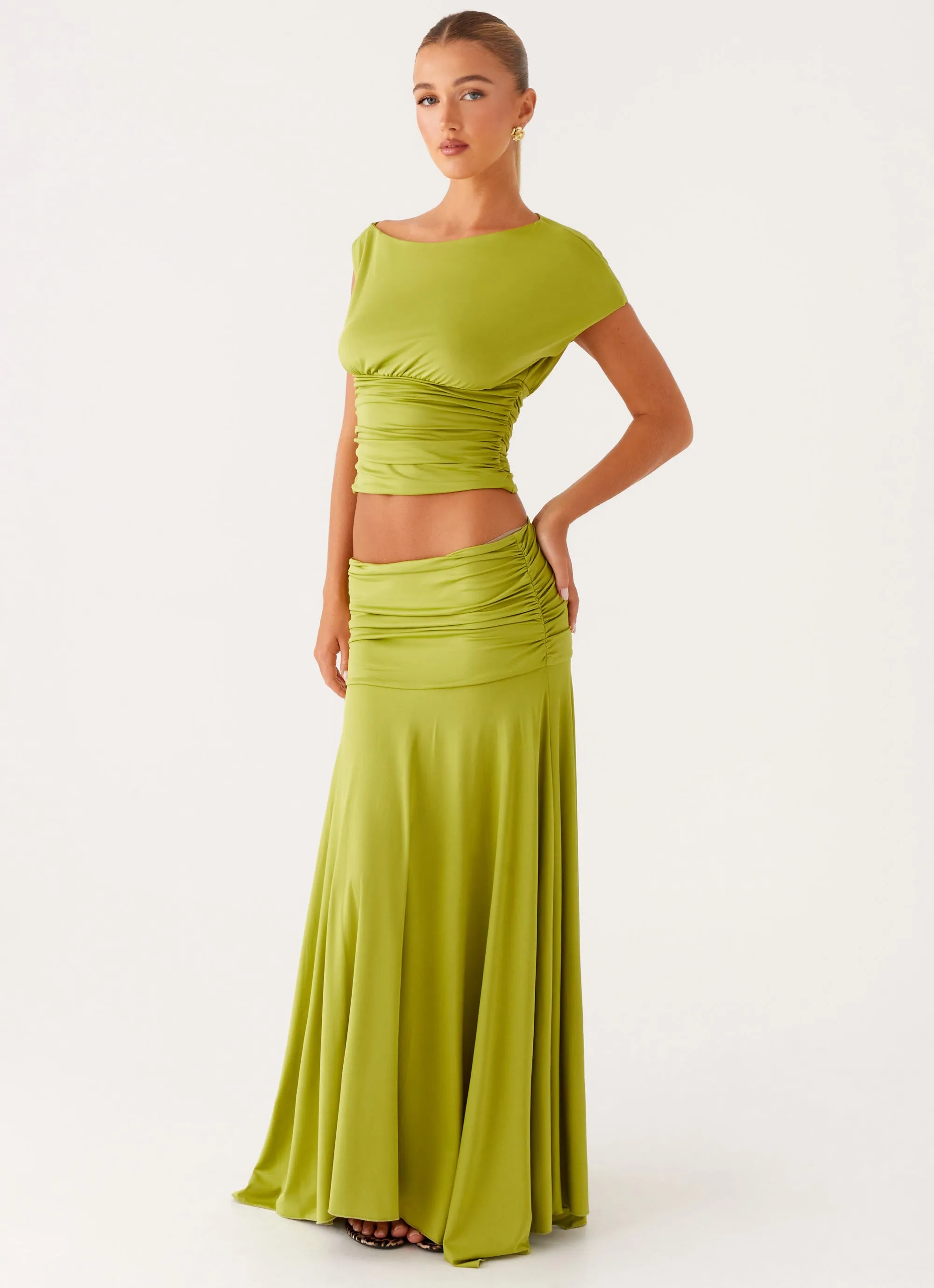 Outfit Lookbook Liana Ruched Maxi Skirt - Green