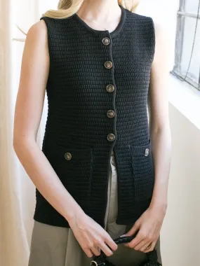 Layered Panel Design Kylie Knit Vest - Black